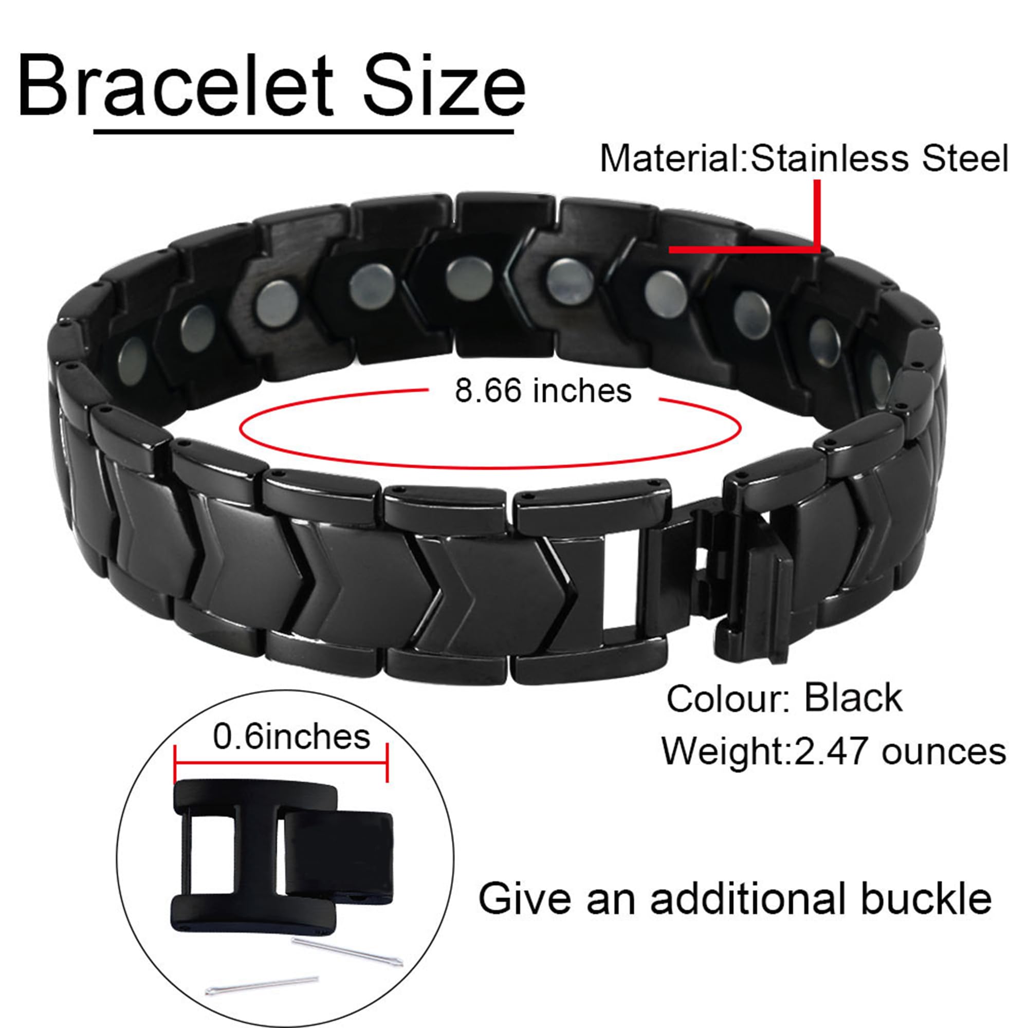 KYOSI bracelet magnétique en acier inox, finition noire durable.