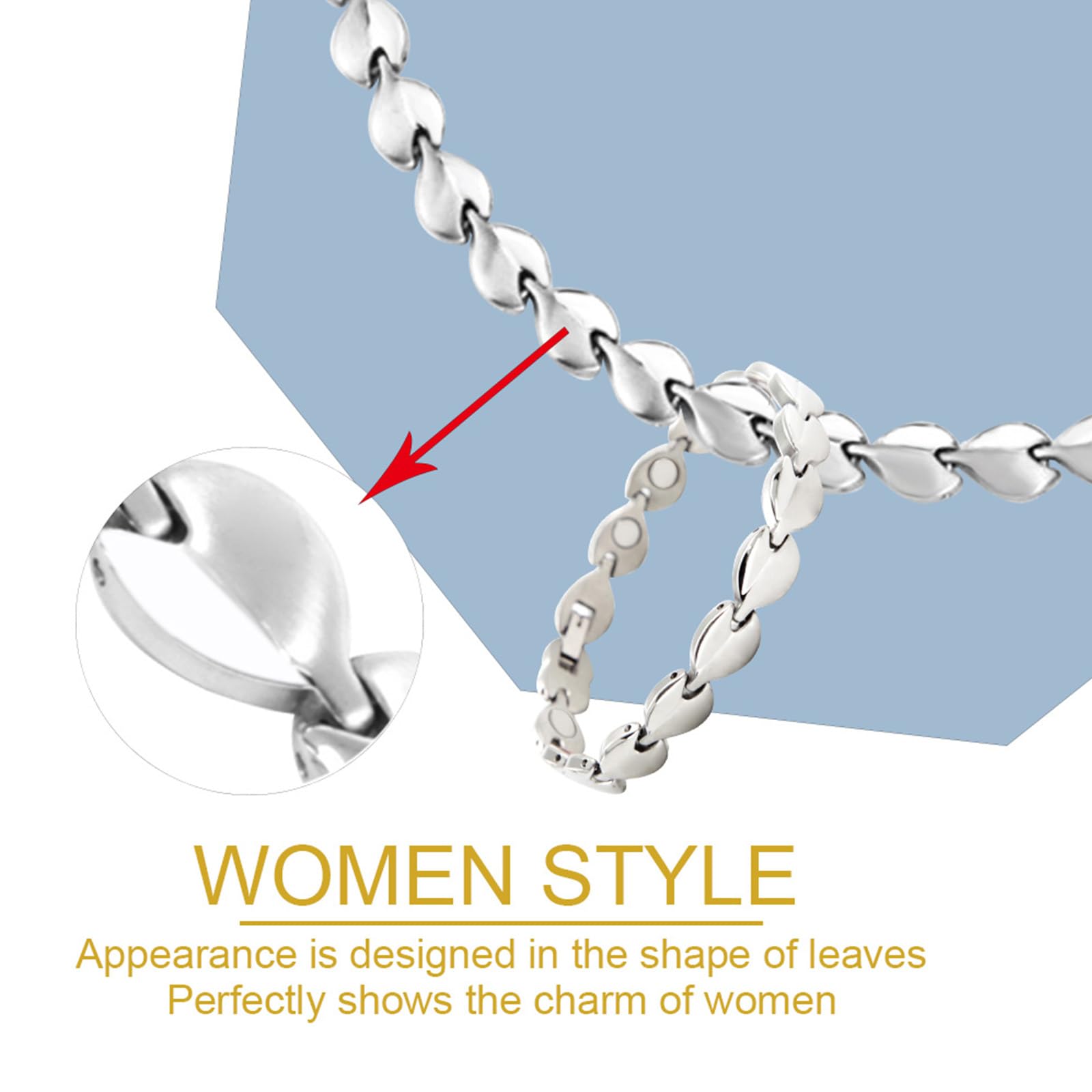 KYOSI bracelet magnétique feuille argent – confort tout au long de vos journées.