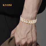 KYOSI bracelet magnétique au style masculin imposant, ample largeur pour une présence assurée.