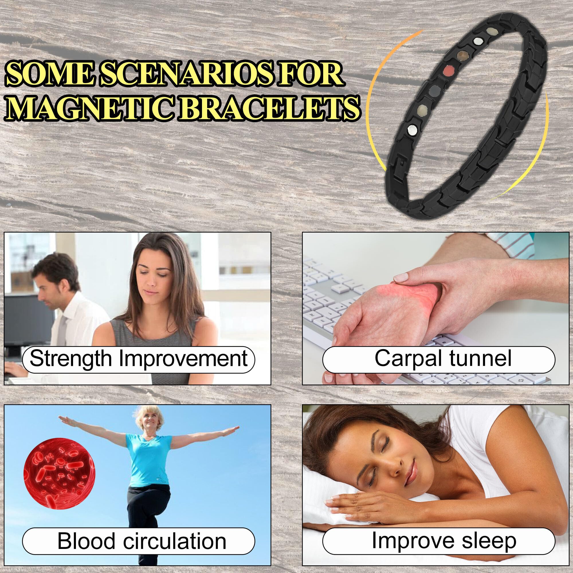 KYOSI bracelet-magnetique-titanium-noir-dos, vue dos et design polyvalent.