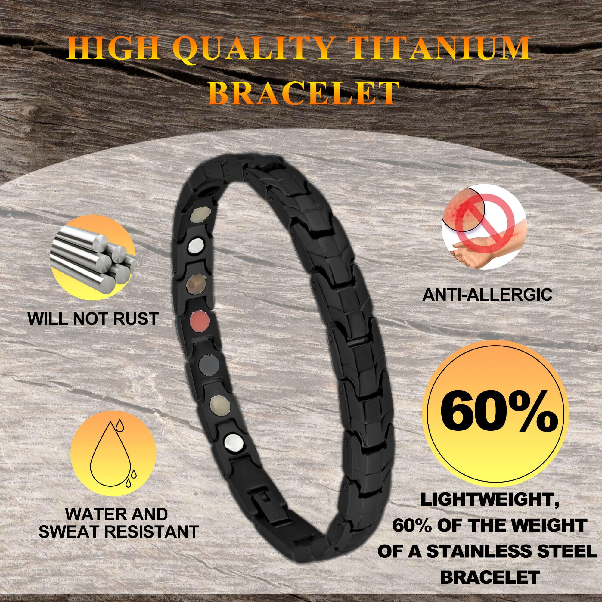 KYOSI bracelet-magnetique-titanium-noir-port-mode, porté sur la main, look chic et discret.
