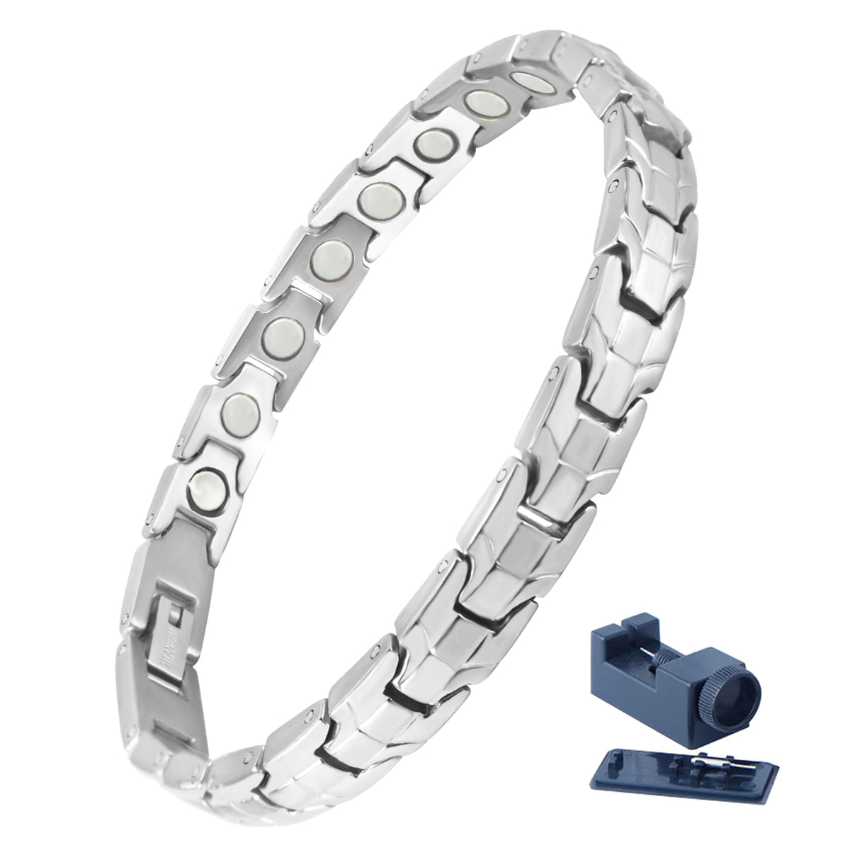  KYOSI bracelet magnétique en titane au poignet pour une allure élégante et légère.