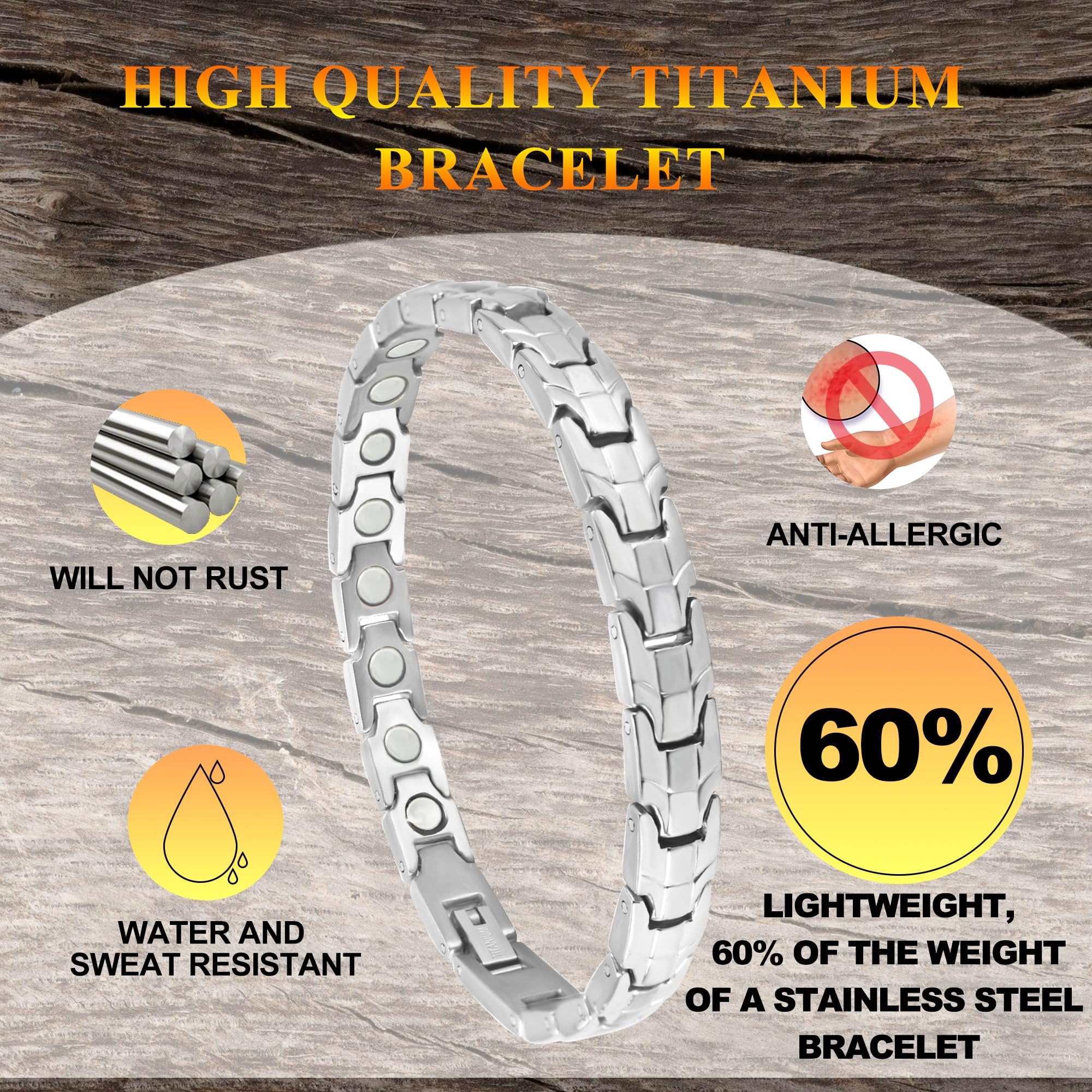 KYOSI bracelet magnétique en titane réglable, ajustement précis pour toutes tailles.