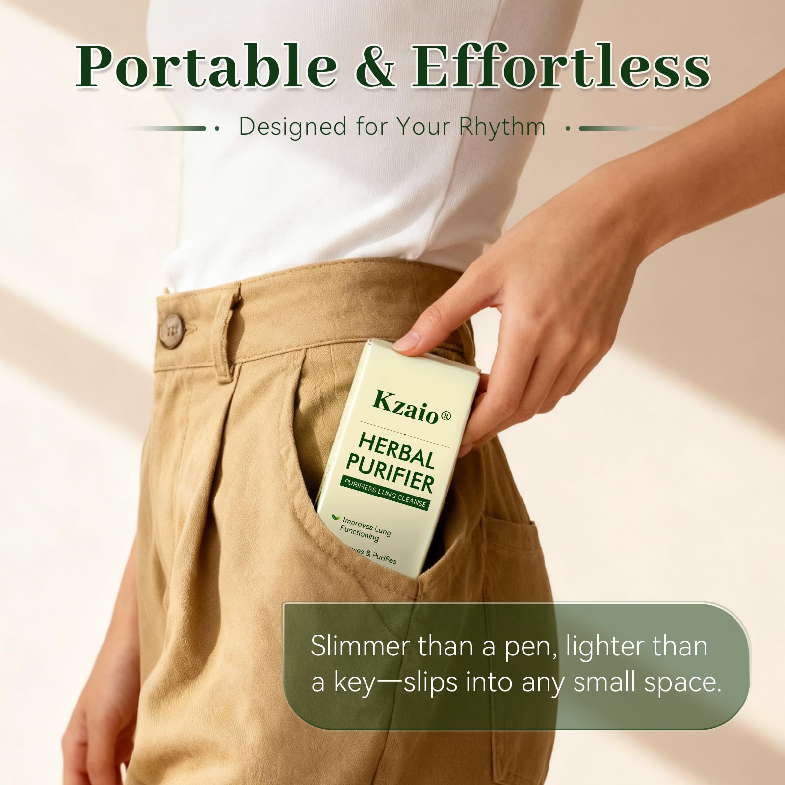 Kzaio stylo-diffuseur portable sans pile, idéal en déplacement.
