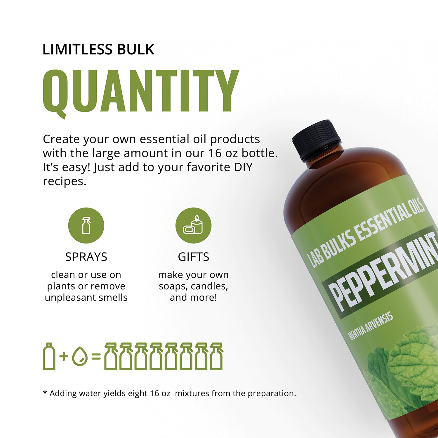 Spray maison menthe poivrée LAB BULKS ESSENTIAL OIL, parfum léger et rafraîchissant.