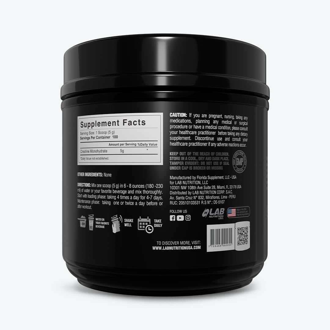 LAB NUTRITION GOL Créatine Monohydrate - cuillère-dose, dosage pratique pour chaque séance