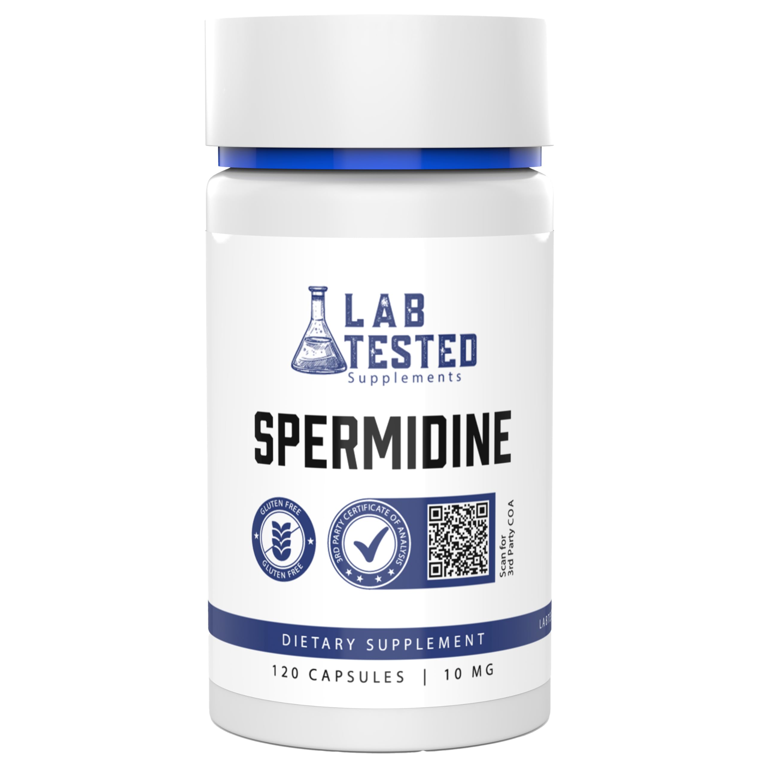 Spermidine 3HCL Lab Tested Supplements, capsules 10 mg, intégration facile dans votre routine.