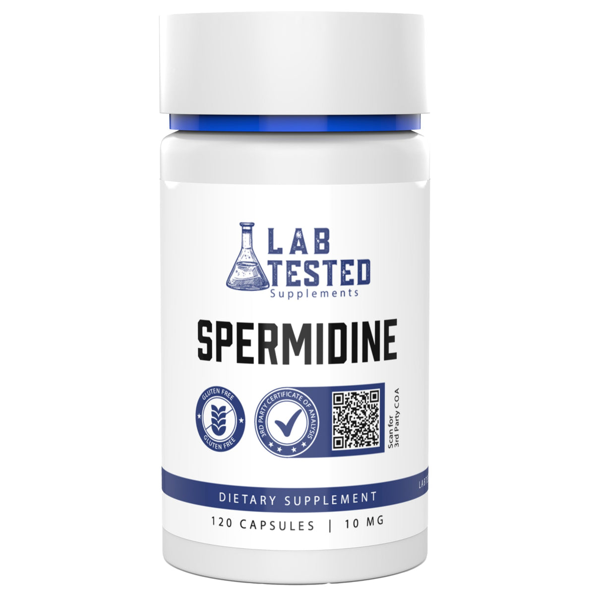 Spermidine 3HCL Lab Tested Supplements, capsules 10 mg, intégration facile dans votre routine.