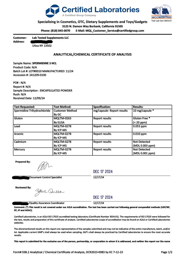 Rituel quotidien avec Spermidine 3HCL, Lab Tested Supplements, utilisation pratique.