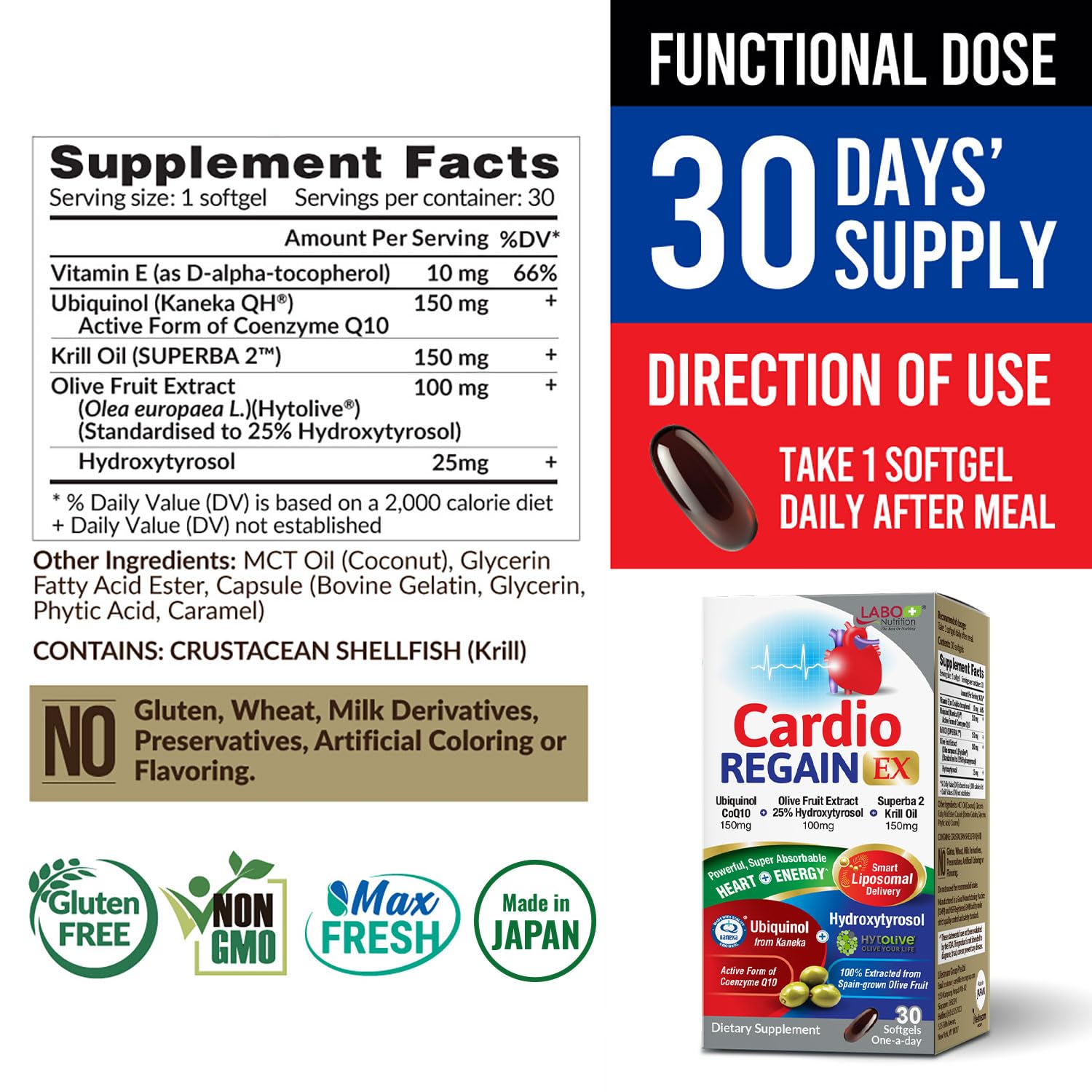 LABO Nutrition CardioREGAIN EX – capsule ubiquinol 150 mg pour énergie cellulaire