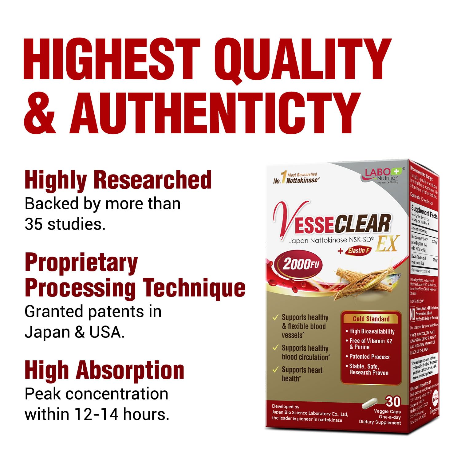 LABO Nutrition VesseCLEAR EX – étiquette claire indiquant dose et ingrédients clés