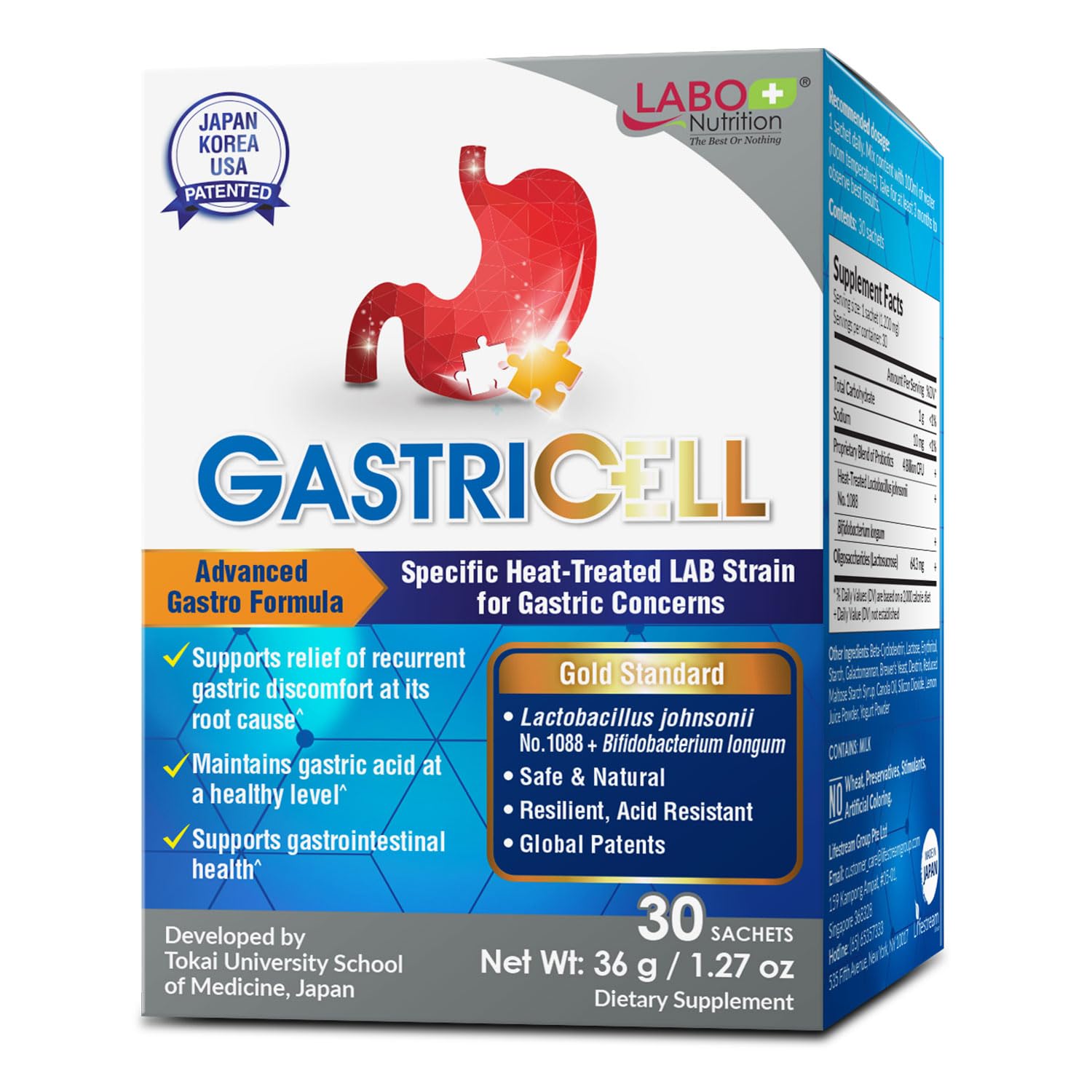 LABO Nutrition GASTRICELL sachets ouverts, format pratique pour un usage quotidien.