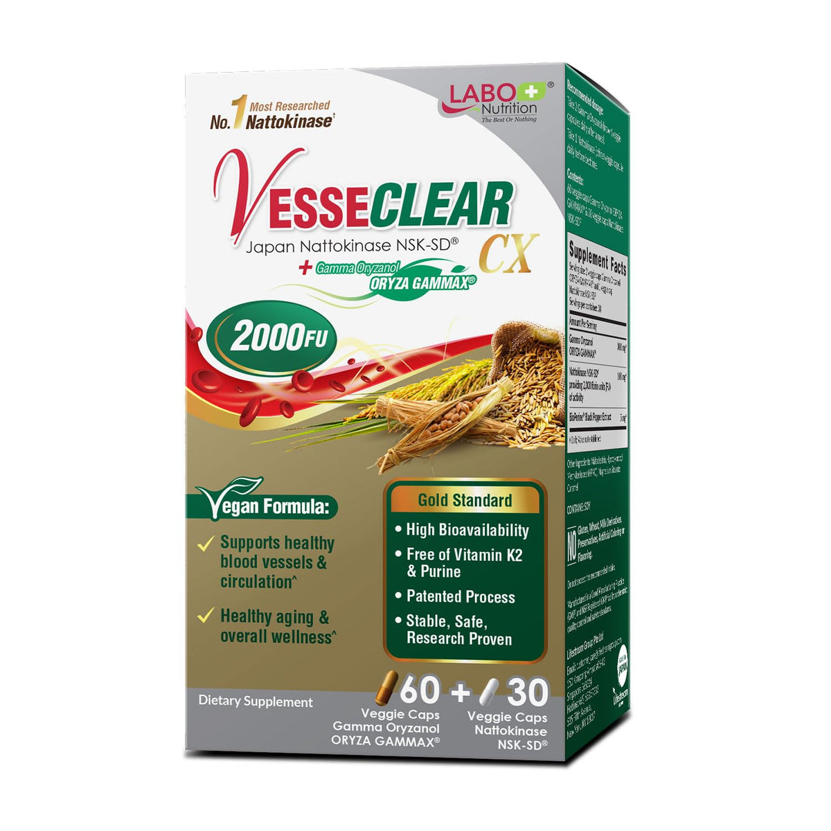 LABO Nutrition VesseCLEAR CX – bouteille de capsules, soutien potentiel à la circulation