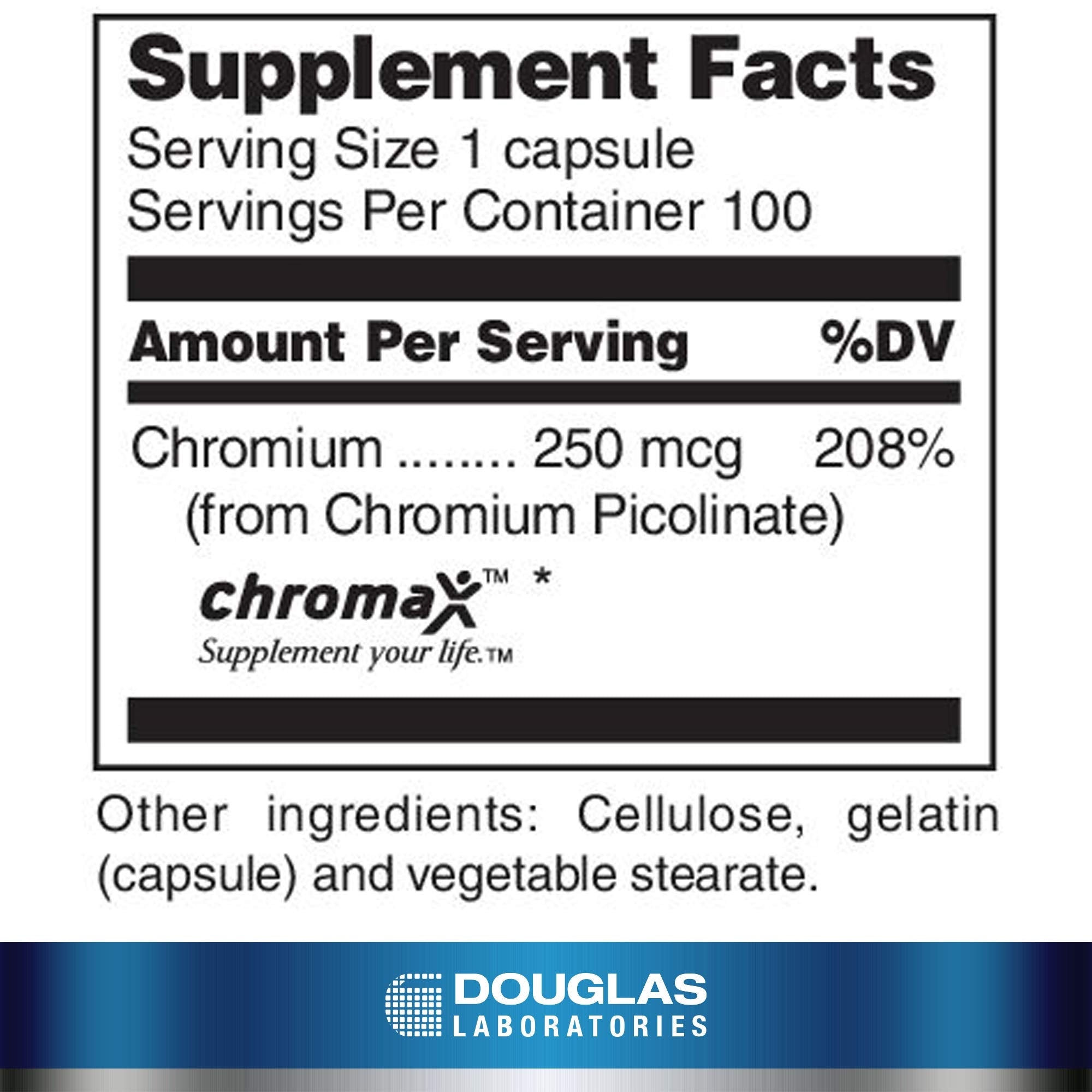 Capsules Laboratoires Douglas Chromium Picolinate, dosage 250 mcg, pratique pour la routine quotidienne.
