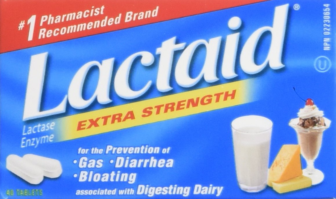 Lactaid tablettes à mâcher, emballage 40 caplets, pratique après repas.