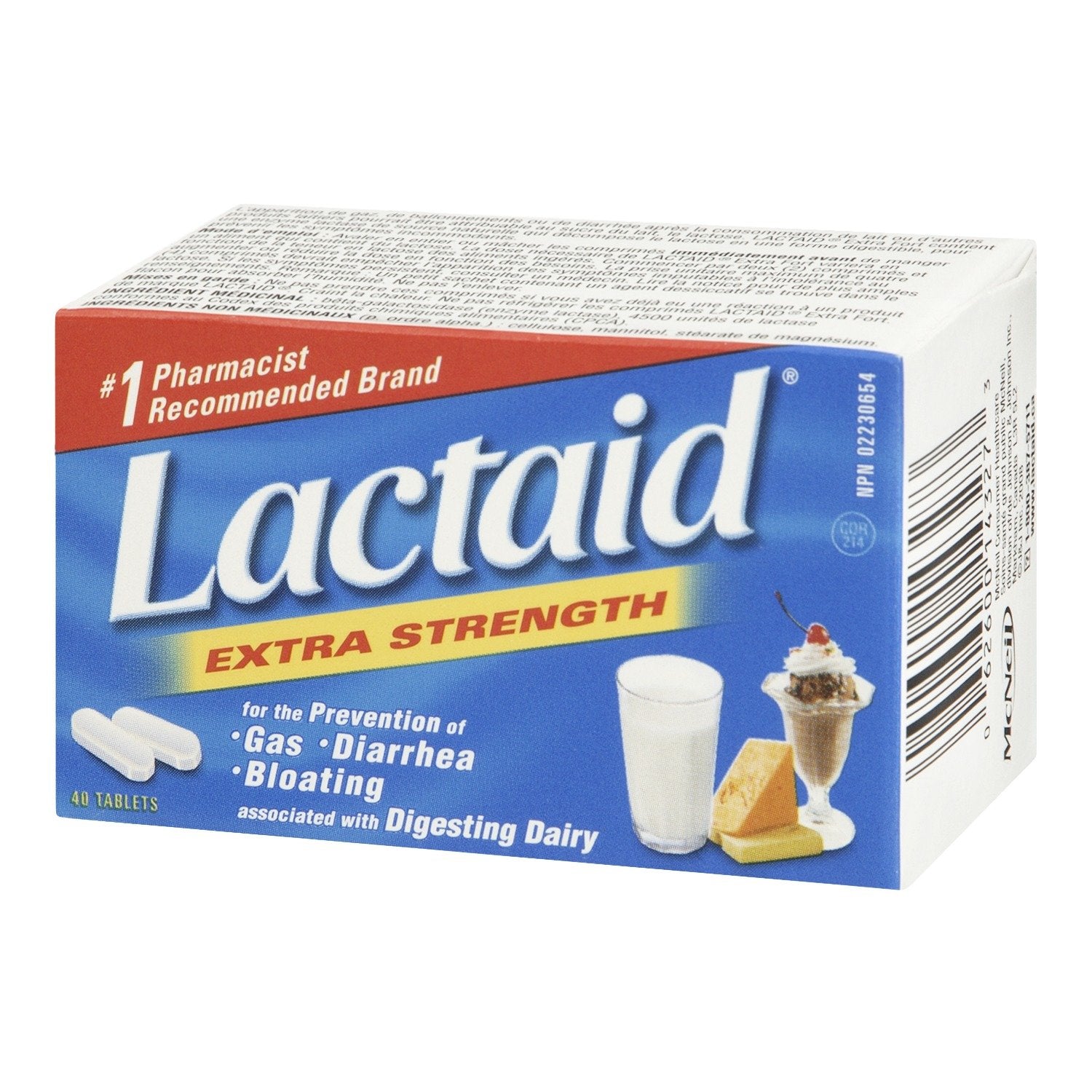 Lactaid tablettes à mâcher, texture douce pour avaler facilement.