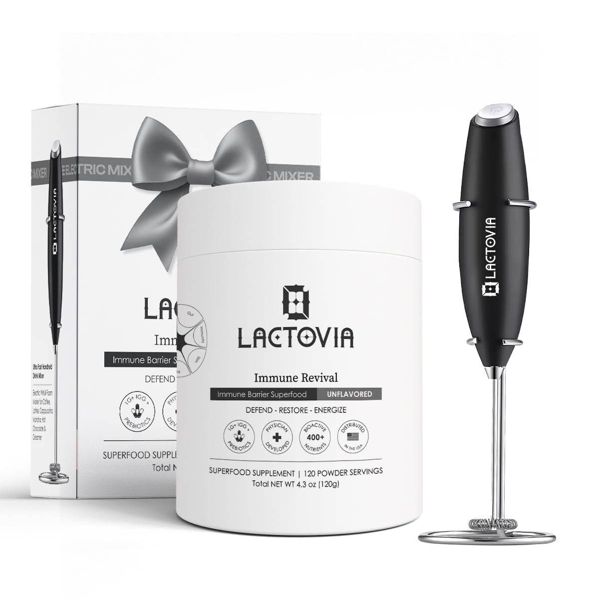 LACTOVIA colostrum bovin poudre — bouteille prête à l'emploi pour l'apport quotidien.