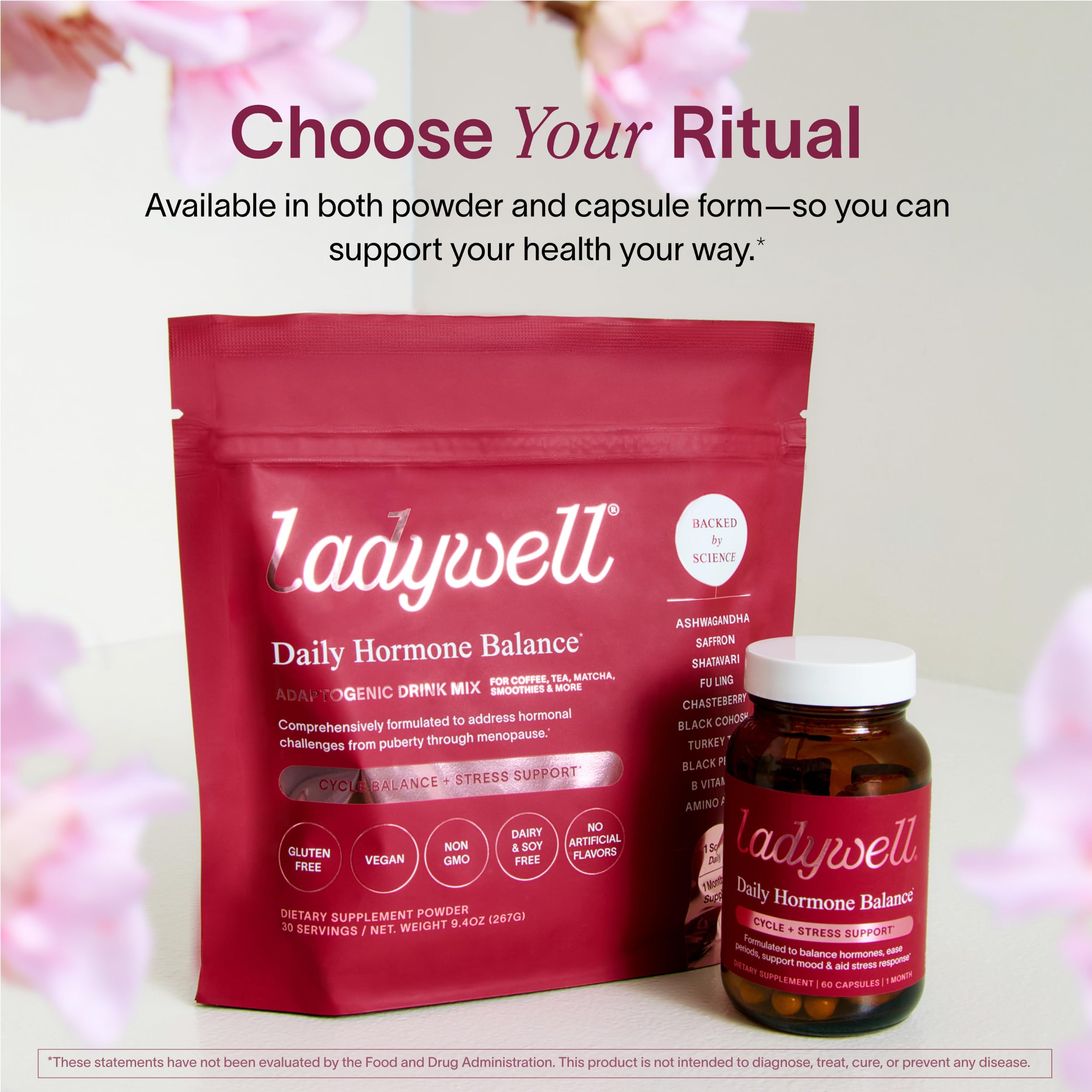 Ladywell ingrédients naturels – chasteberry et safran pour le bien-être féminin.