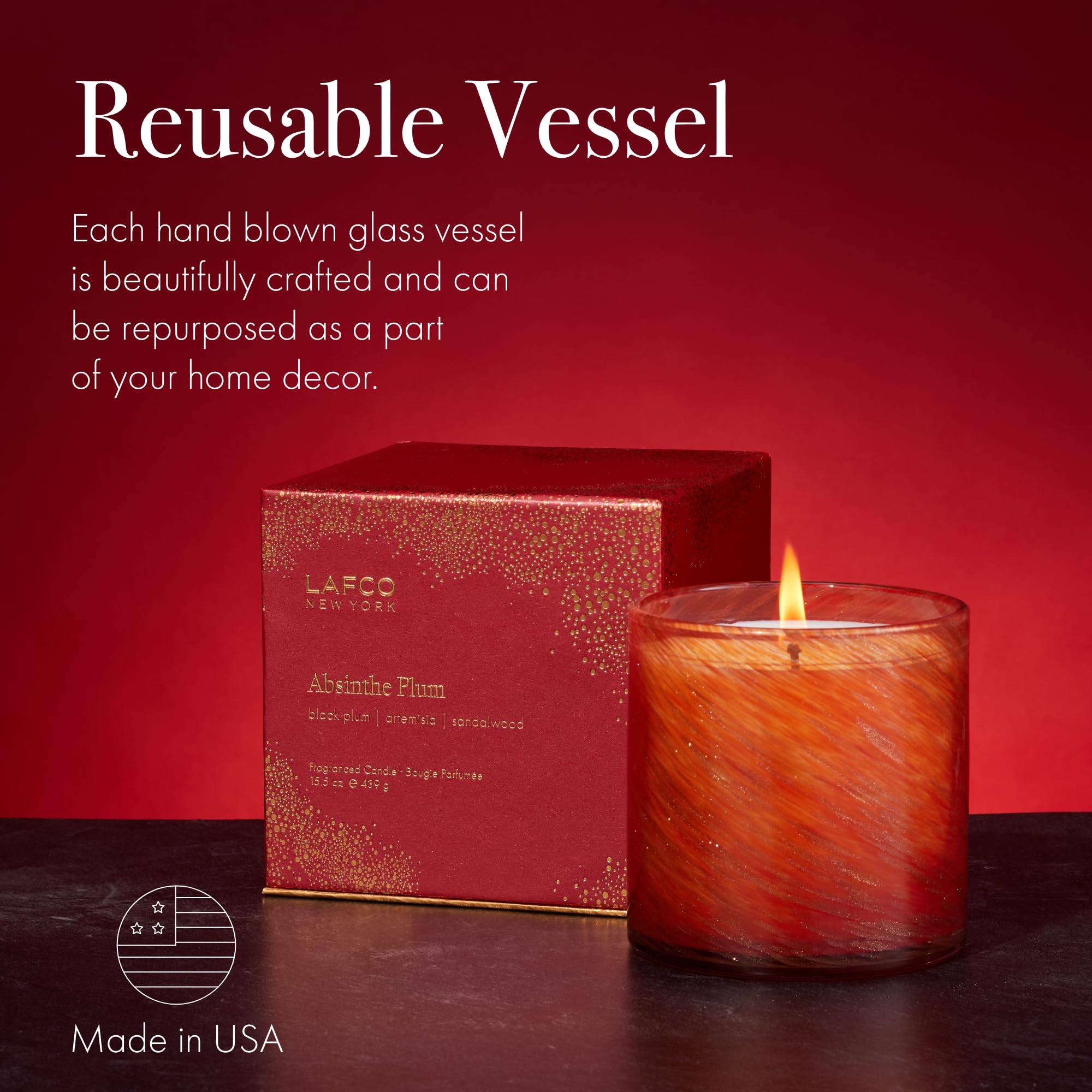 Récipient en verre soufflé Lafco New York, décor élégant et réutilisable.