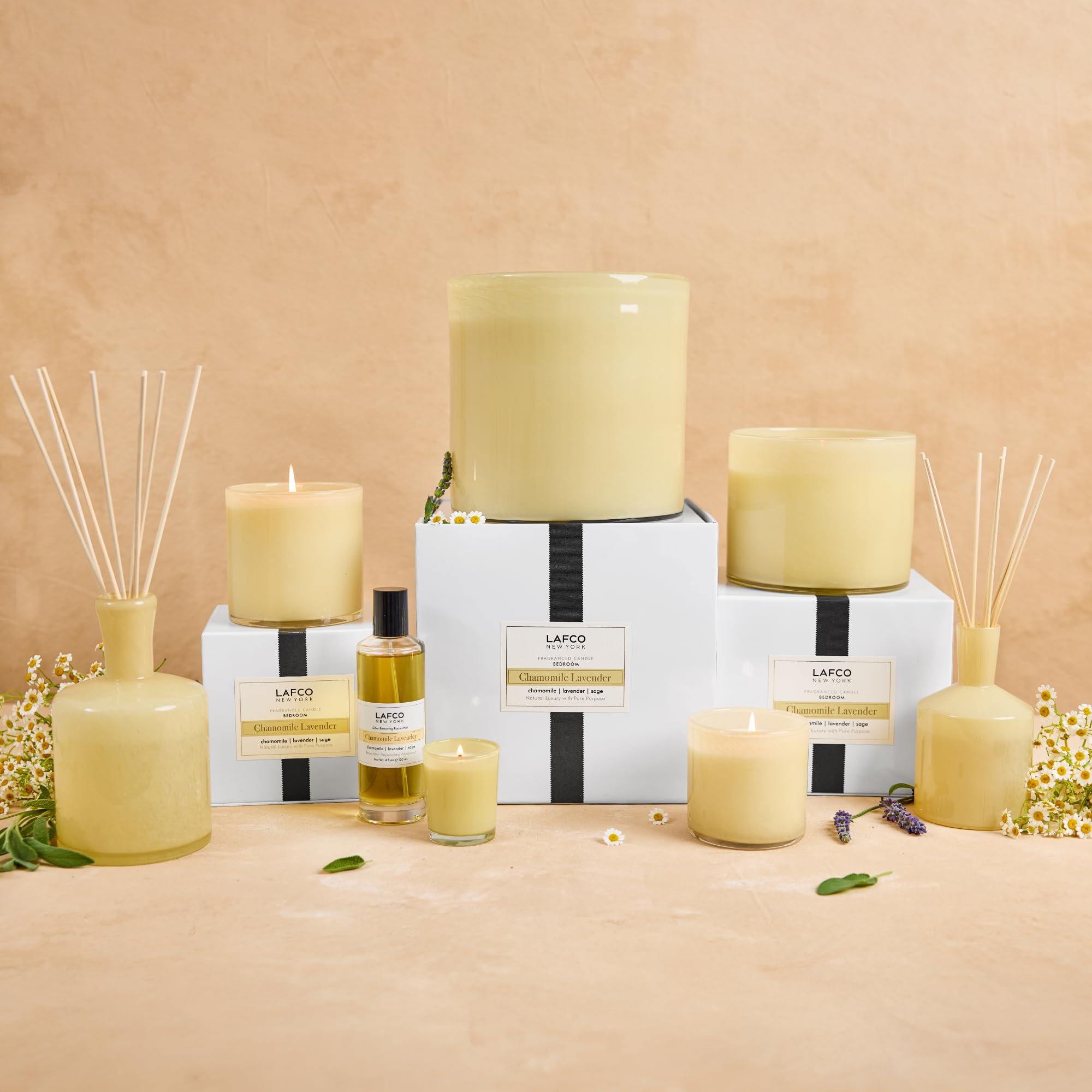 LAFCO New York Luxe 4-meches, chamomile-lavande, vase en verre réutilisable après combustion.