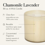 Bougie chamomile-lavande dans verre clair, LAFCO New York Luxe 4-meches, détente légère.