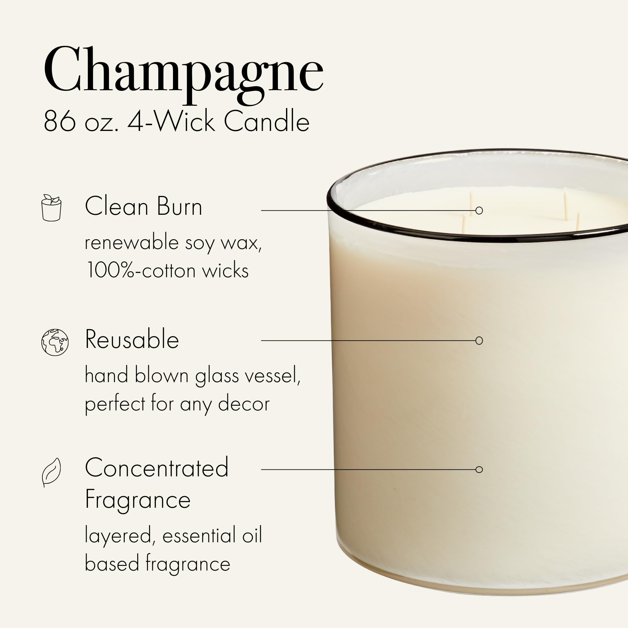 Détail du verre soufflé, bougie Champagne LAFCO New York pour une touche sophistiquée.