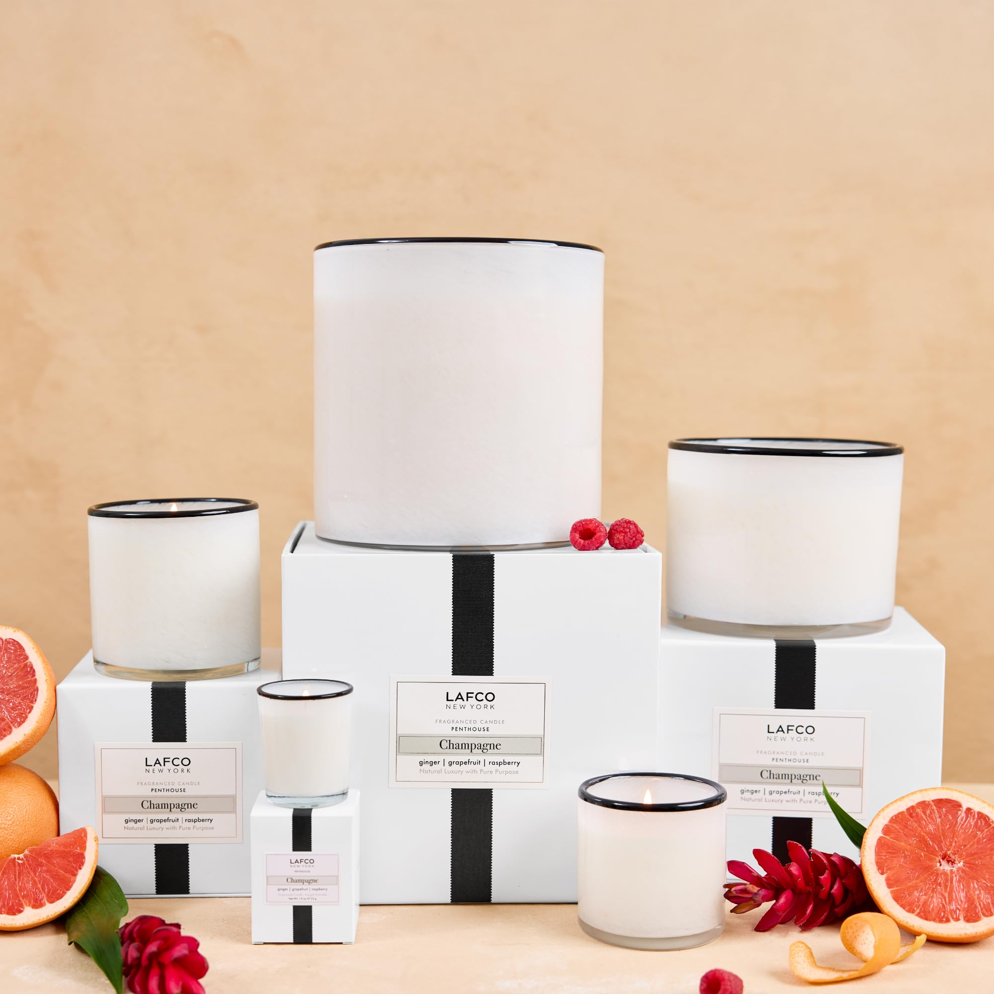 Bougie LAFCO New York Champagne prête à être utilisée avant recyclage du verre.