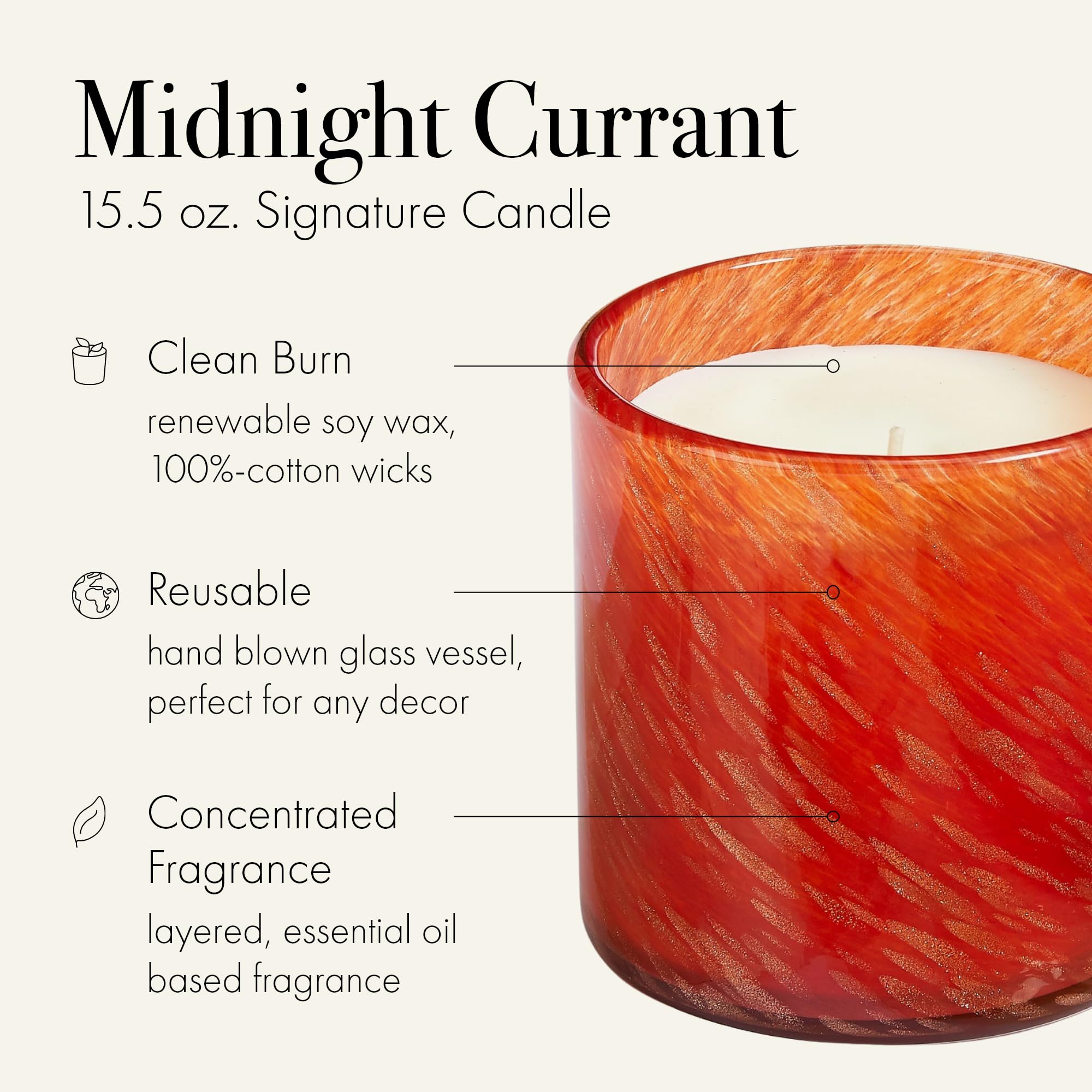 Détail du verre soufflé de la bougie LAFCO Midnight Currant
