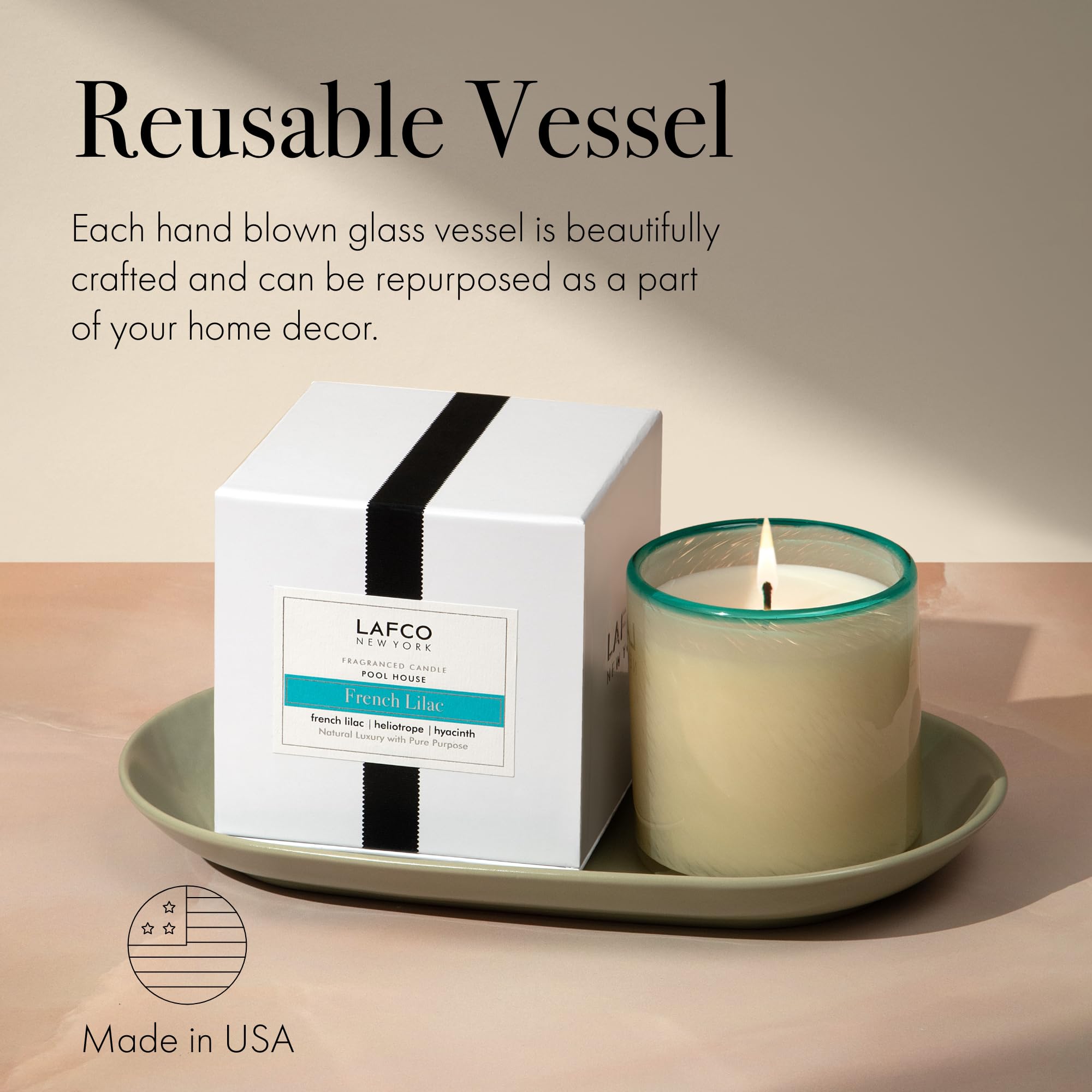 Verre soufflé artisanal de la bougie LAFCO New York Signature, déco durable