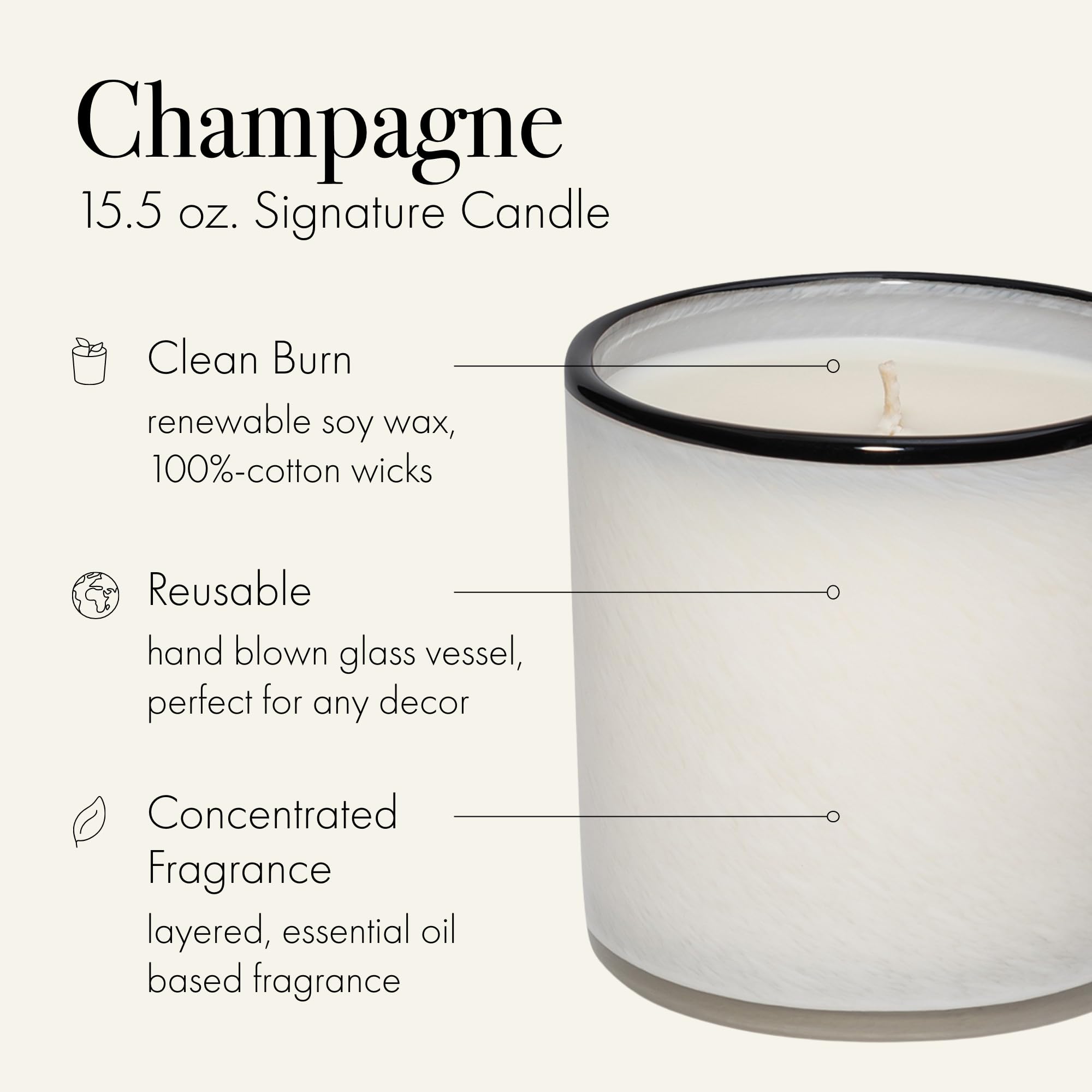 LAFCO New York Signature Champagne bougie verre soufflé, décor élégant et durable