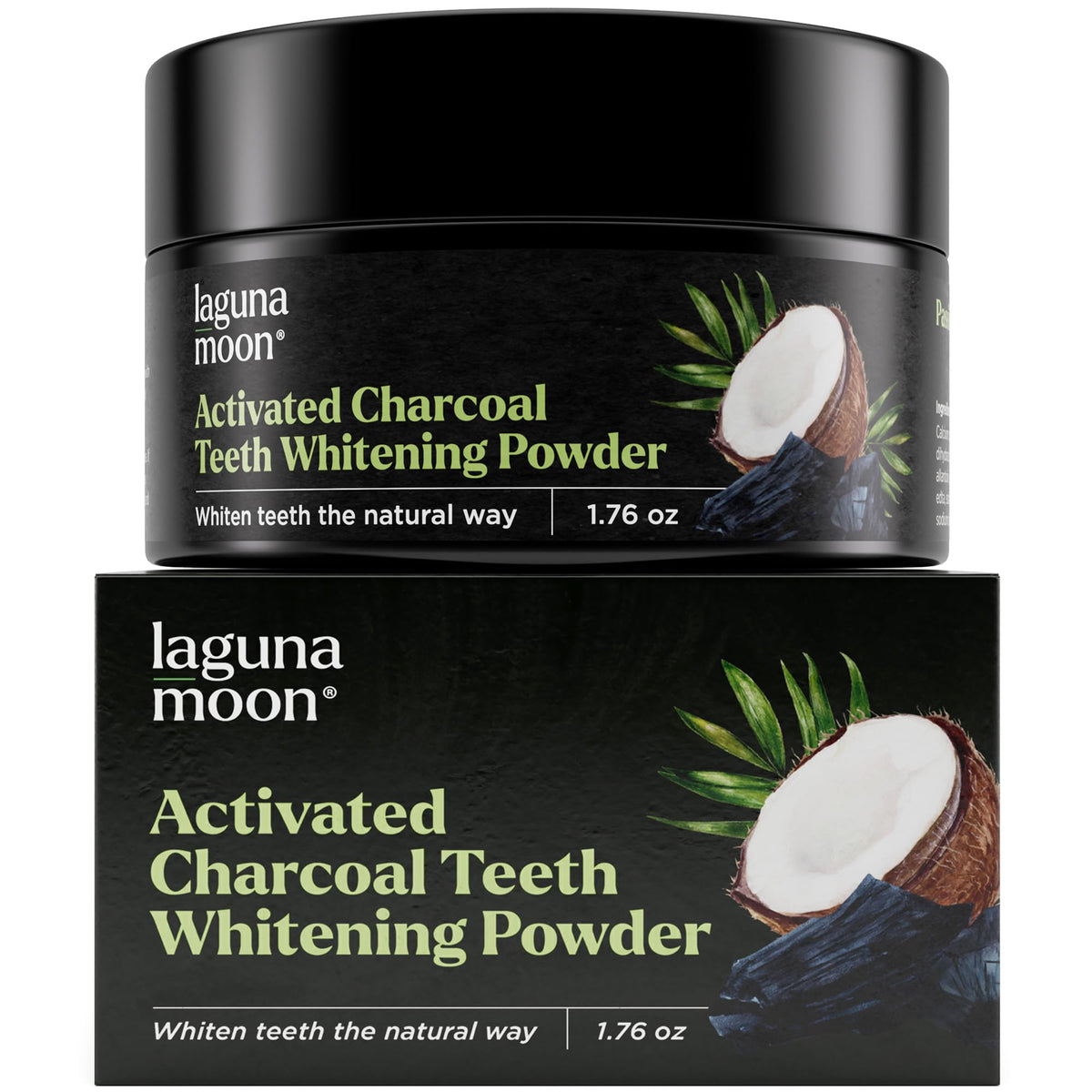 Lagunamoon Charbon actif Dents Poudre 50 g pour éclaircissement doux.