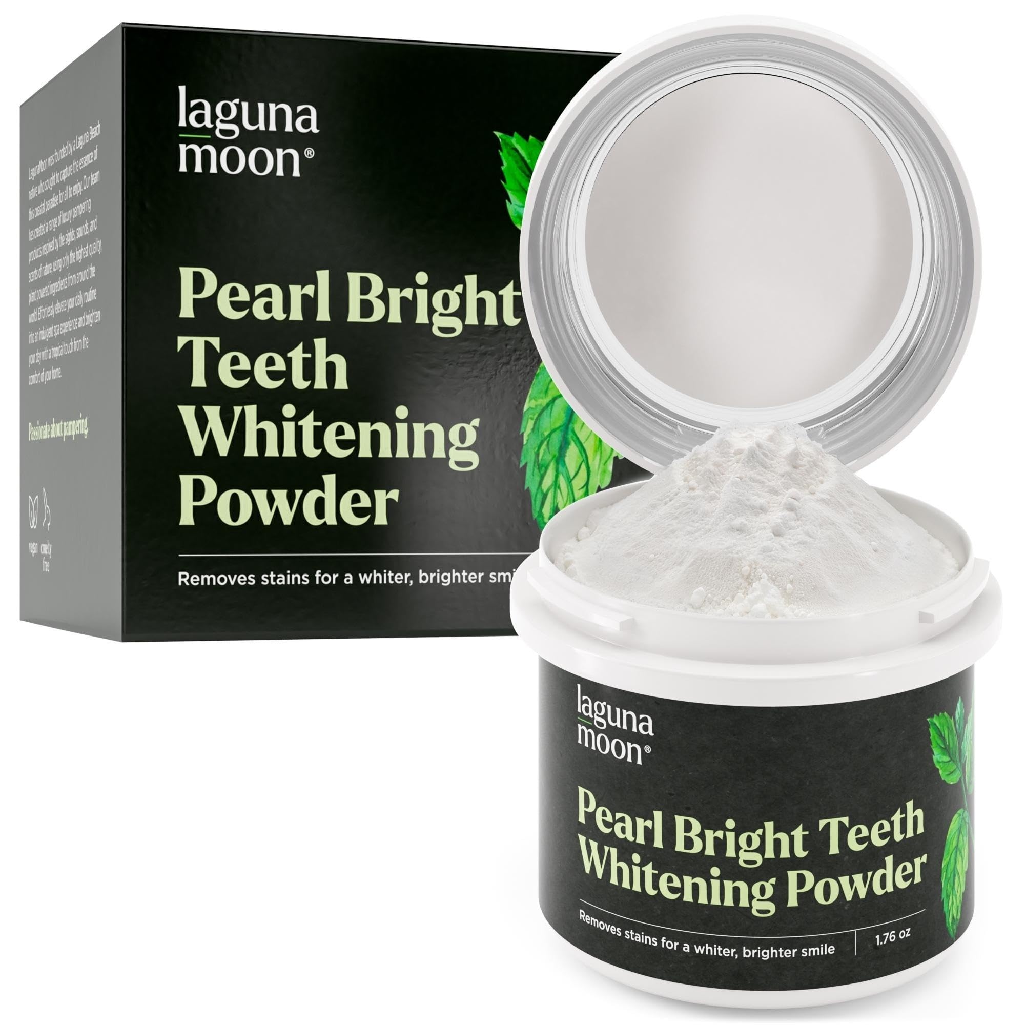 Lagunamoon poudre blanchiment dents menthe pour un sourire plus frais et lumineux.