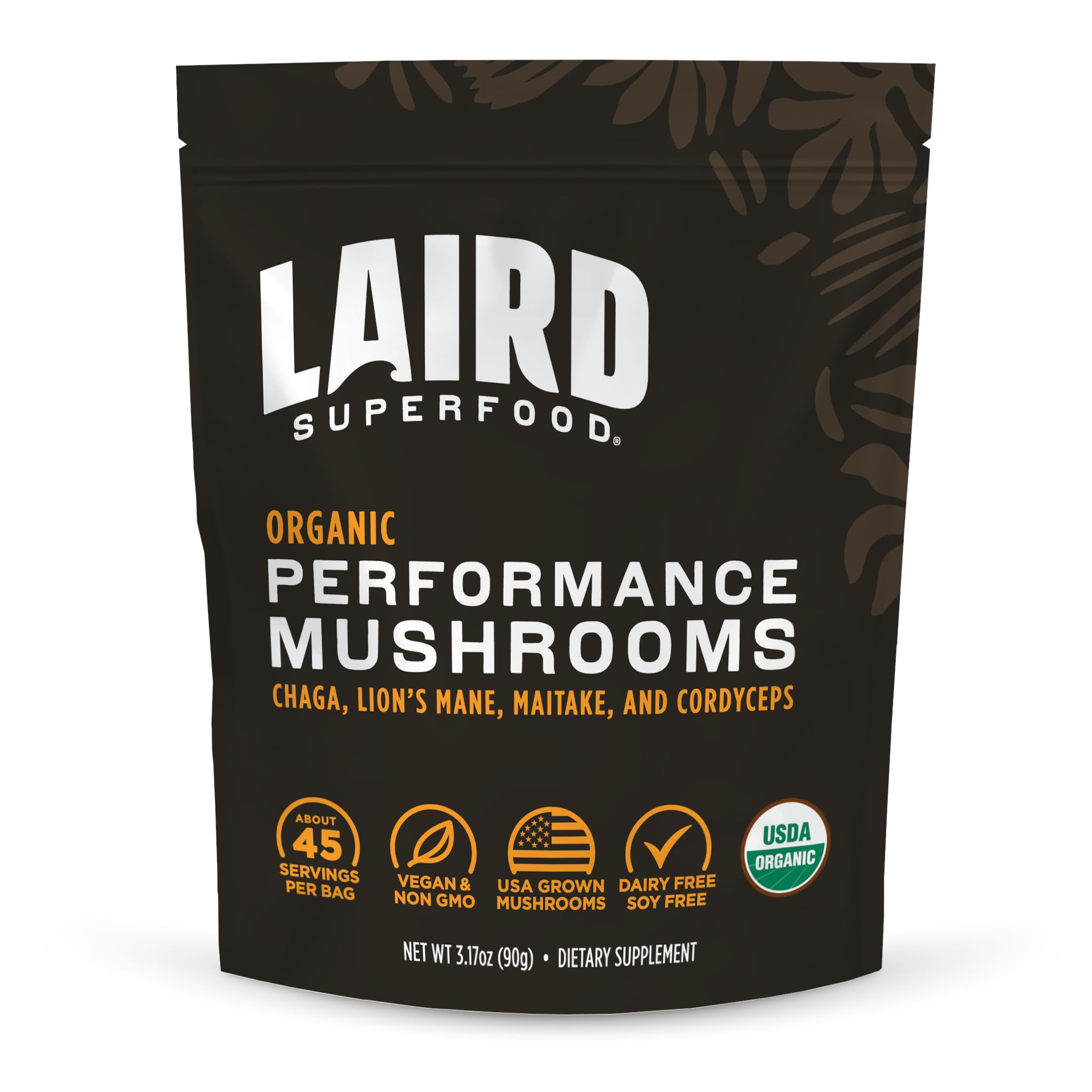 Laird Superfood Mélange de champignons en poudre pour énergie et concentration.