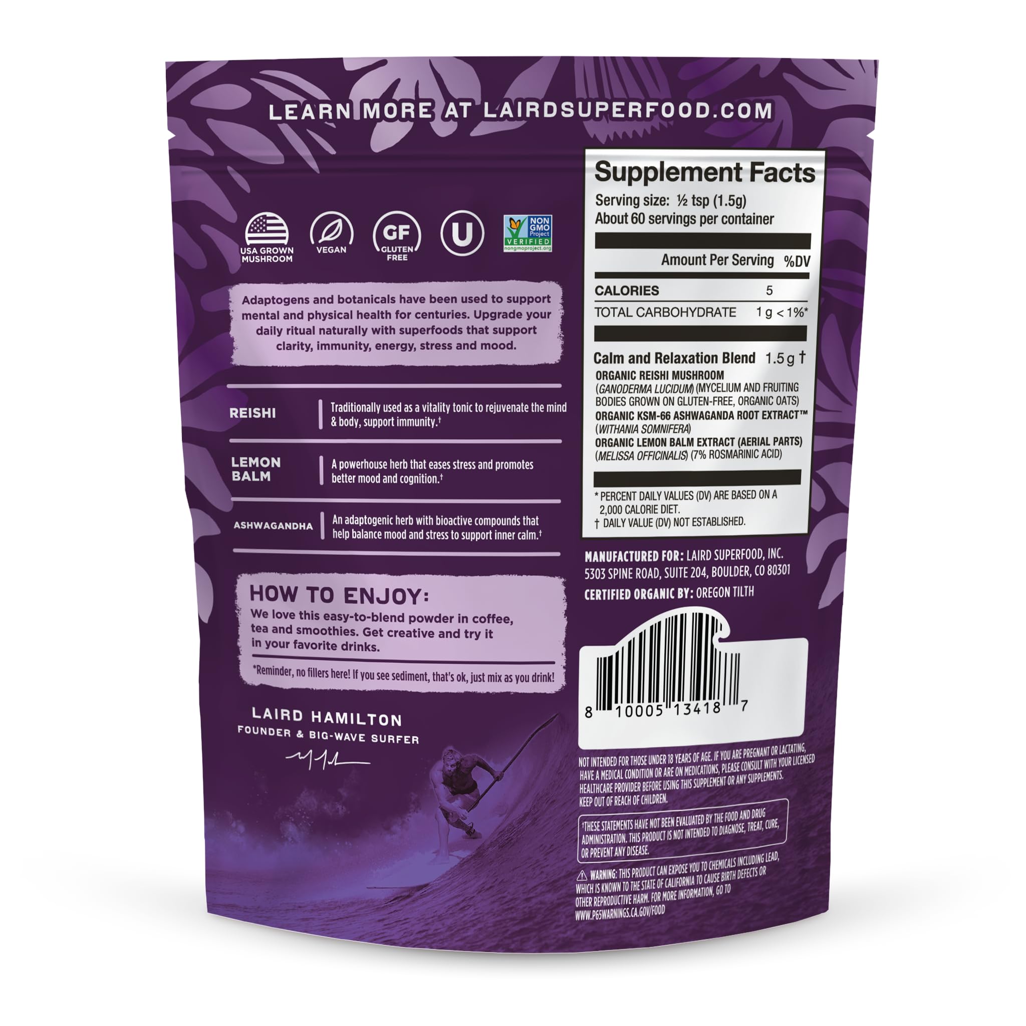 Mélange champignons-reishi biologique pour soutien calme et concentration.