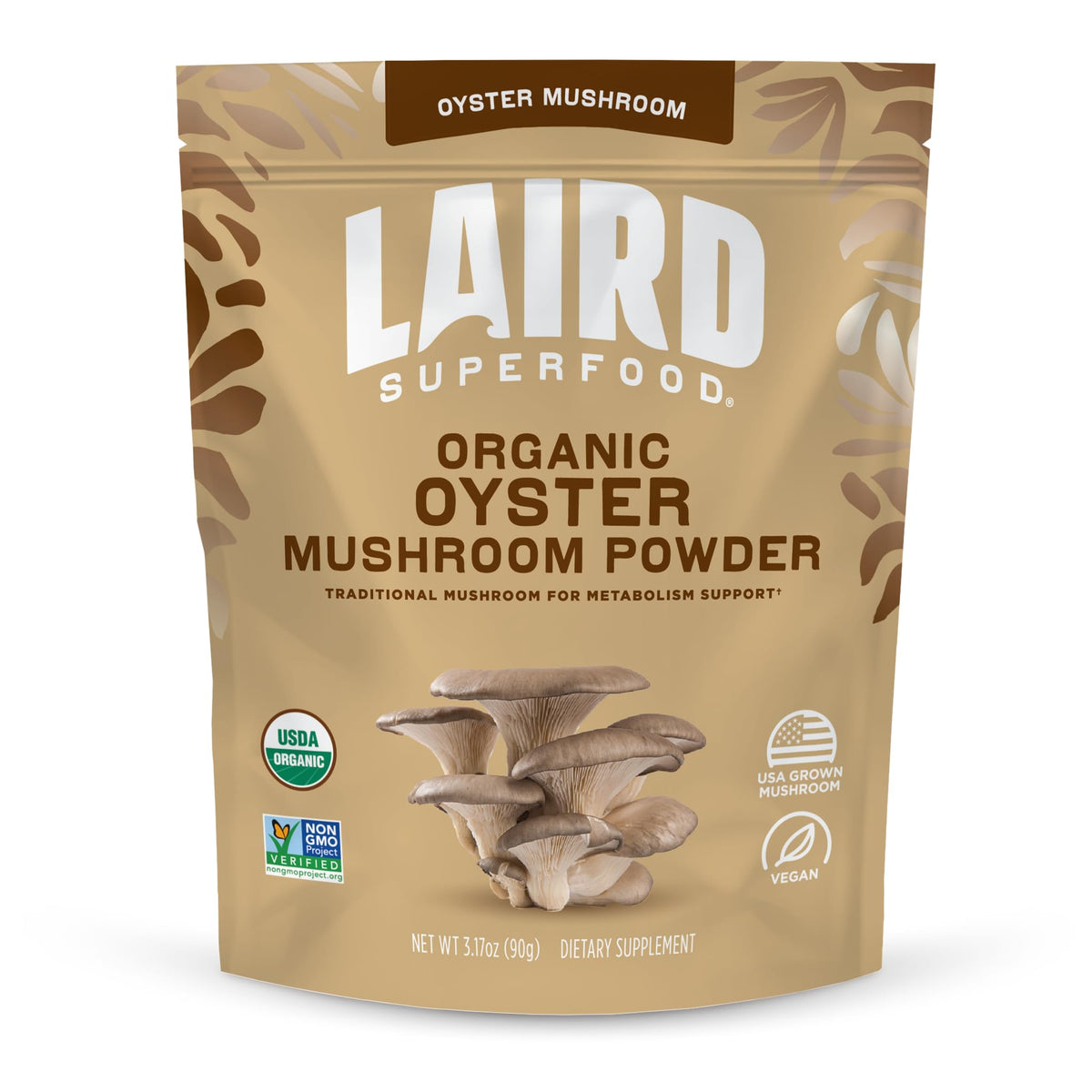Laird Superfood Poudre champignon ostre, emballage pratique, soutient énergie et bien-être quotidien.