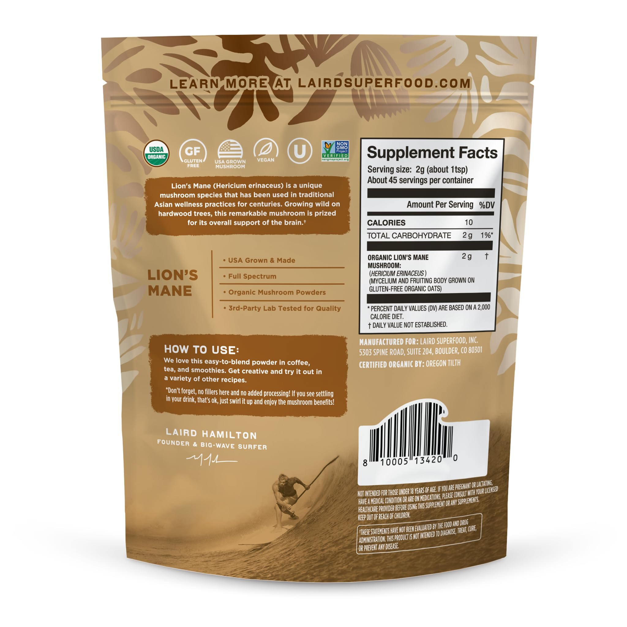 Poudre Crinière de Lion de Laird Superfood soutient potentiellement l’immunité et le système nerveux
