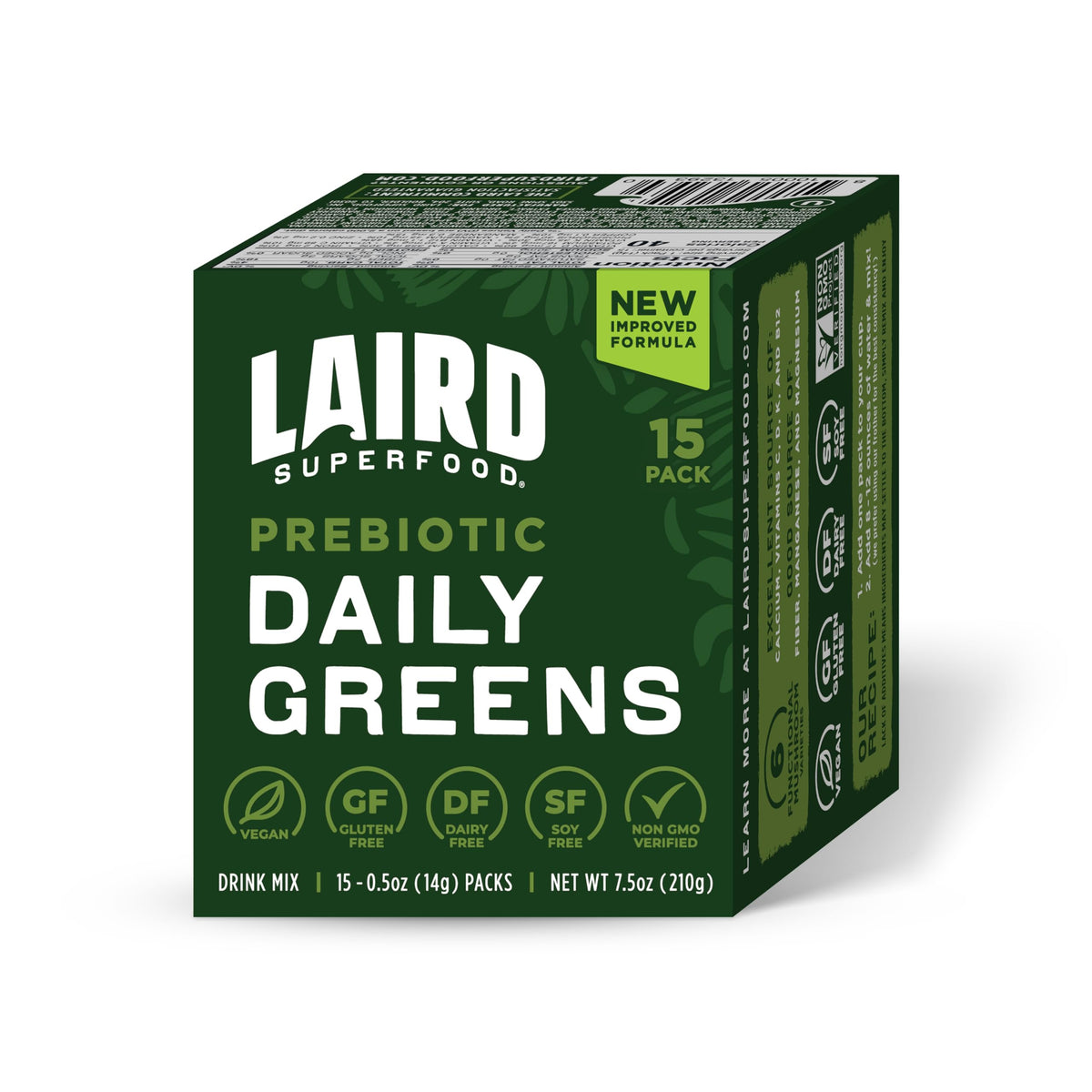 Bouteille Laird Superfood Prébiotiques Daily Greens sur plan de travail, prêt à l’emploi