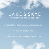 Lake & Skye 11 11 Azure: flacon et bouchon visibles, style unisexe et frais en usage quotidien.