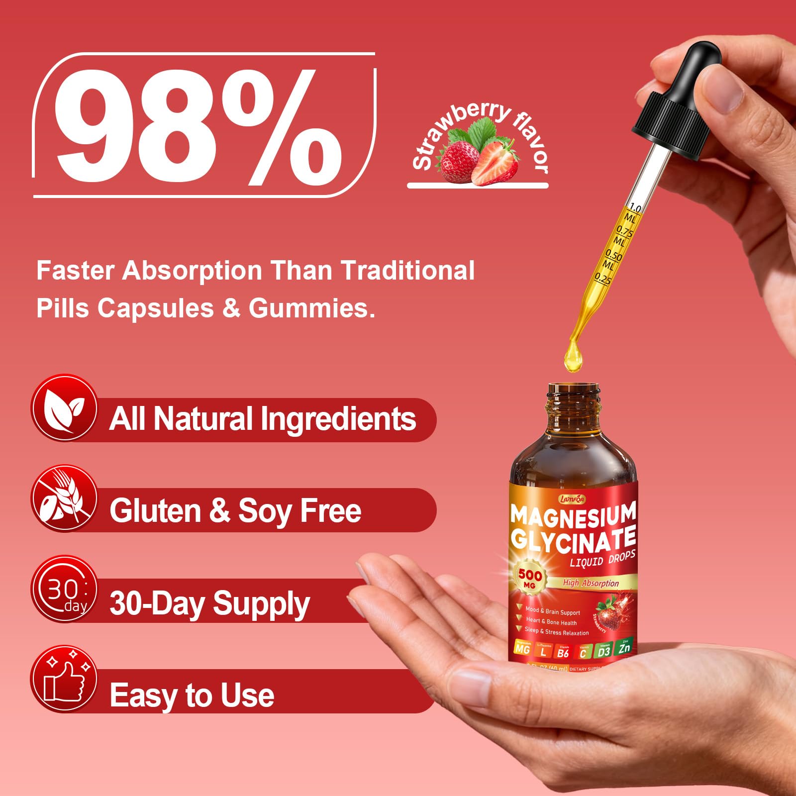 LAMFQA saveur fraise magnésium glycinate – goût agréable et pratique.