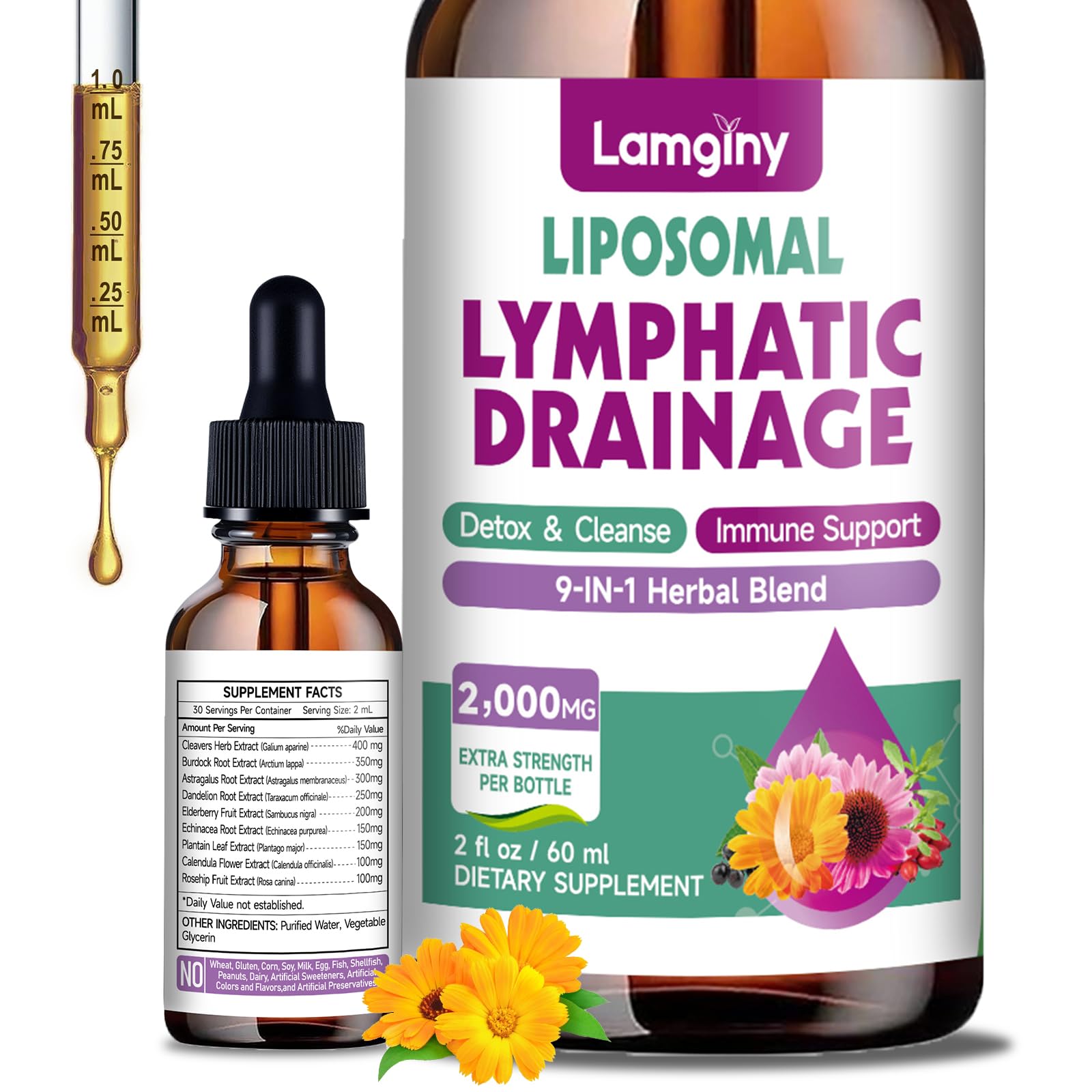 Lamginy Gouttes Drainage Lymphatique - bouteille prête à l’emploi pour soutenir le drainage lymphatique.