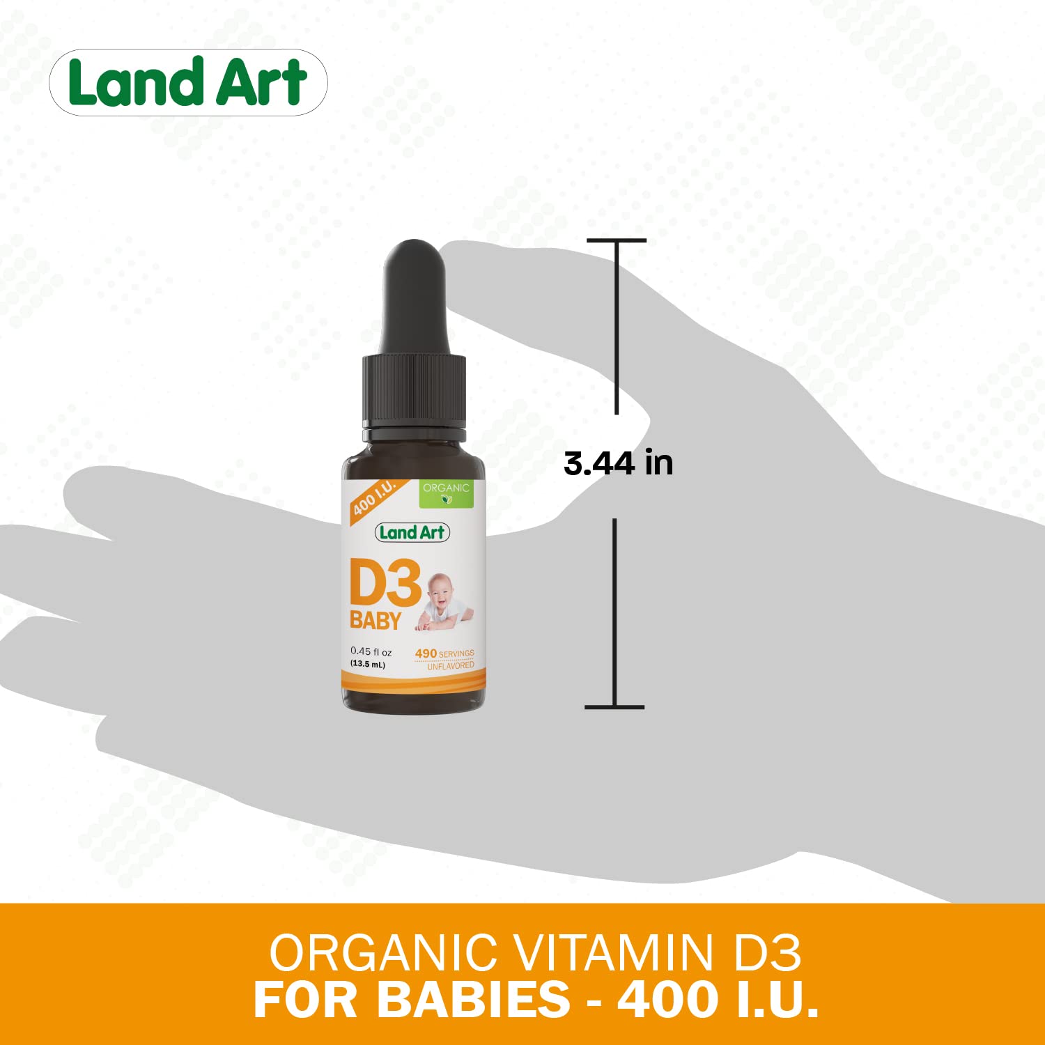 Land Art Gouttes D3 bébé – dosage quotidien simplifié avec lait ou repas.