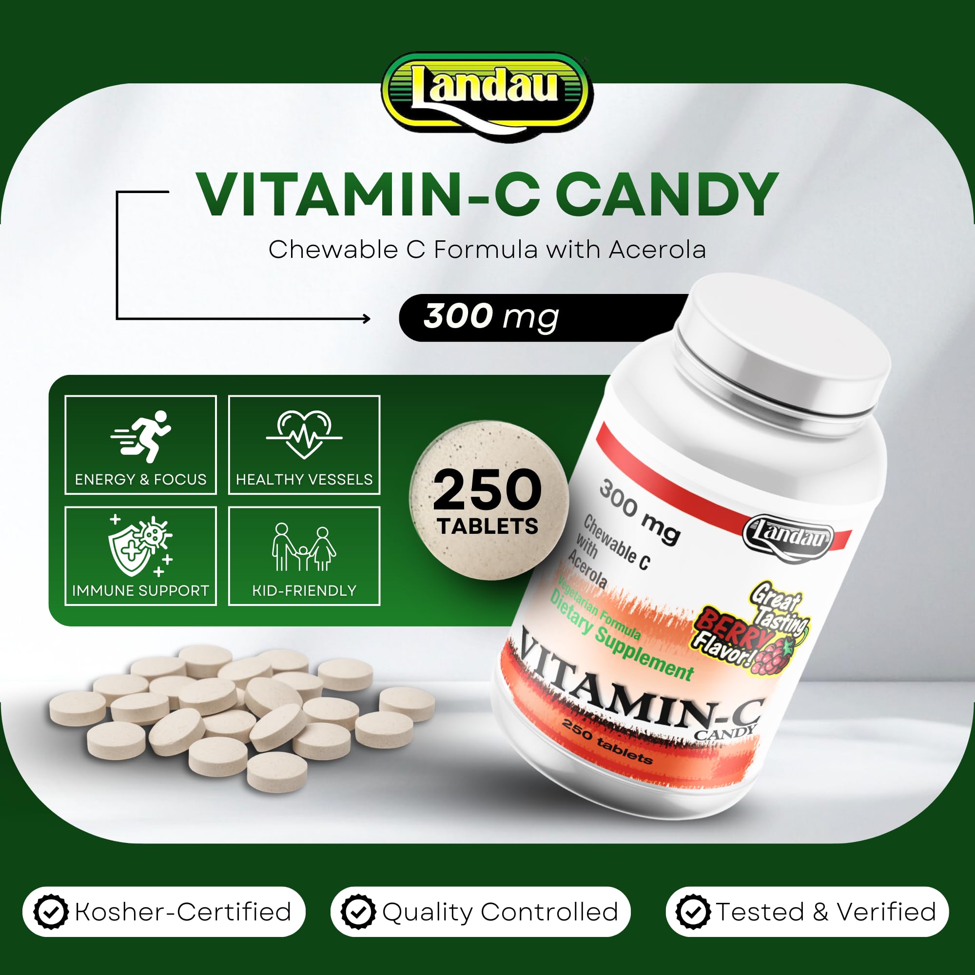 Gomme Landau vitamine C 300 mg, dose pratique pour la collation.