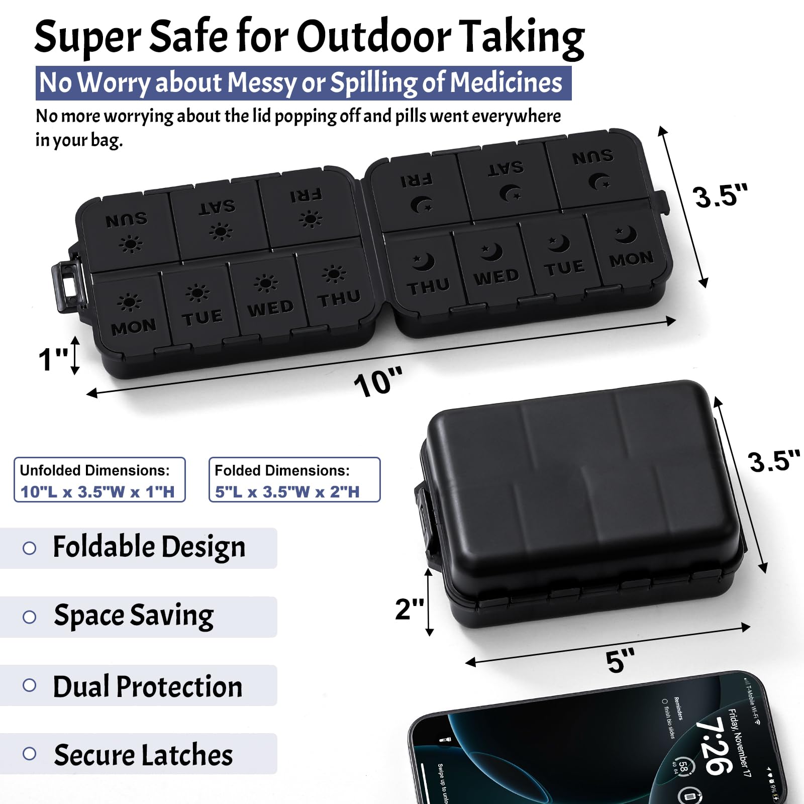 LANDNEOO Design pliable compact portable pour emporter vos pilules en voyage