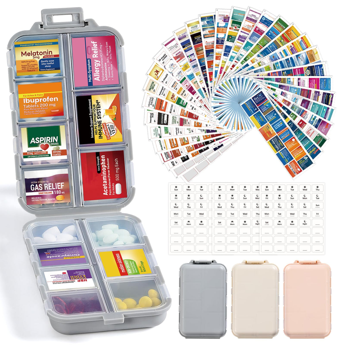 LANDNEOO organisateur pilules 14 compartiments kaki, pratique pour voyager et rester organisé.