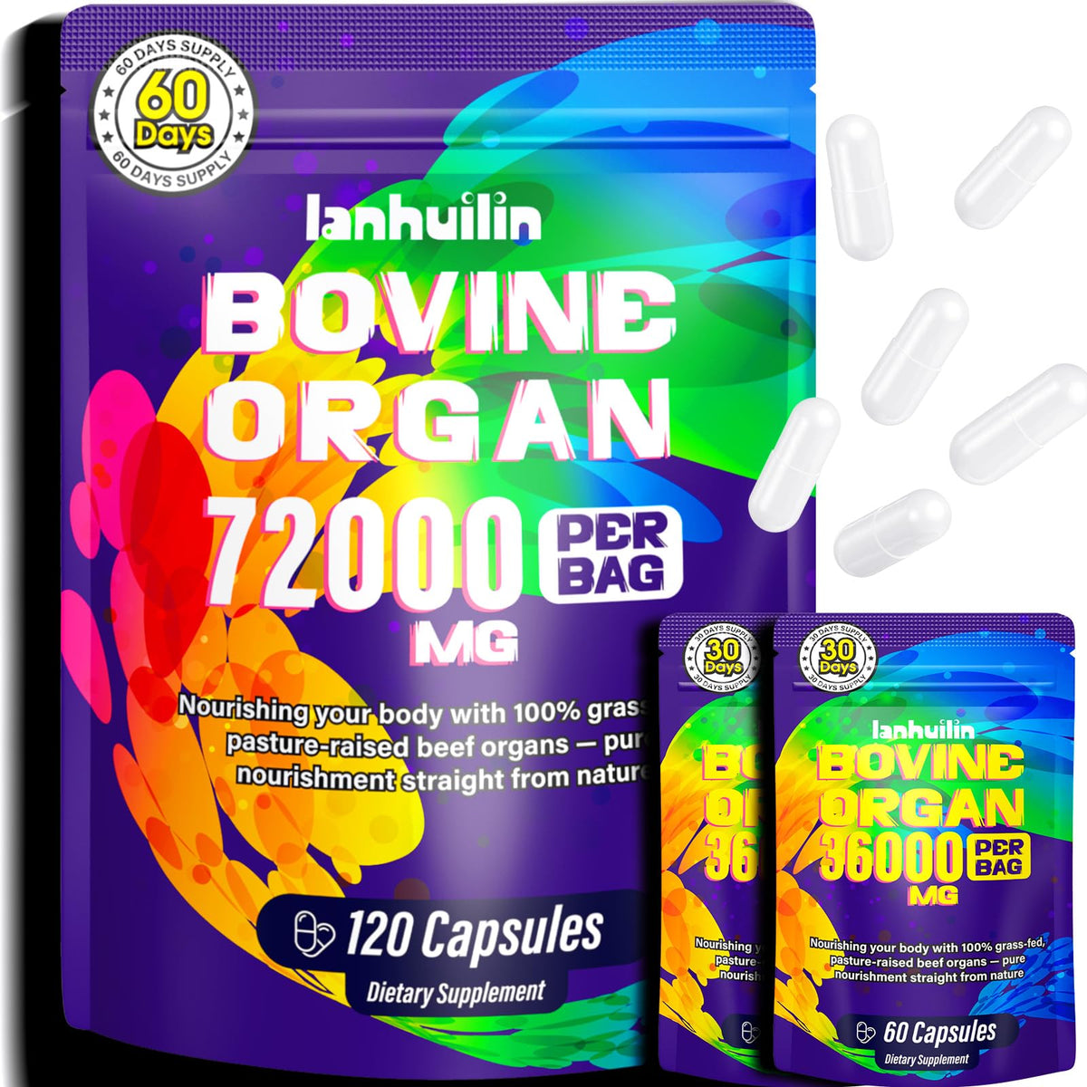 Lanhuilin packaging des gélules organes boeuf pour femmes, prêt à l’usage quotidien.