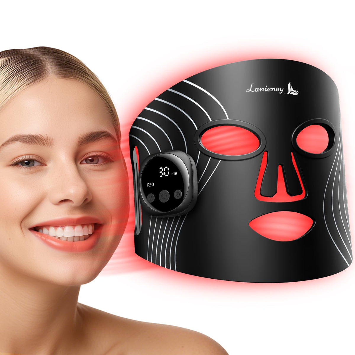 Lanieney masque lumière rouge 850nm pour visage, éclat naturel potentiel.