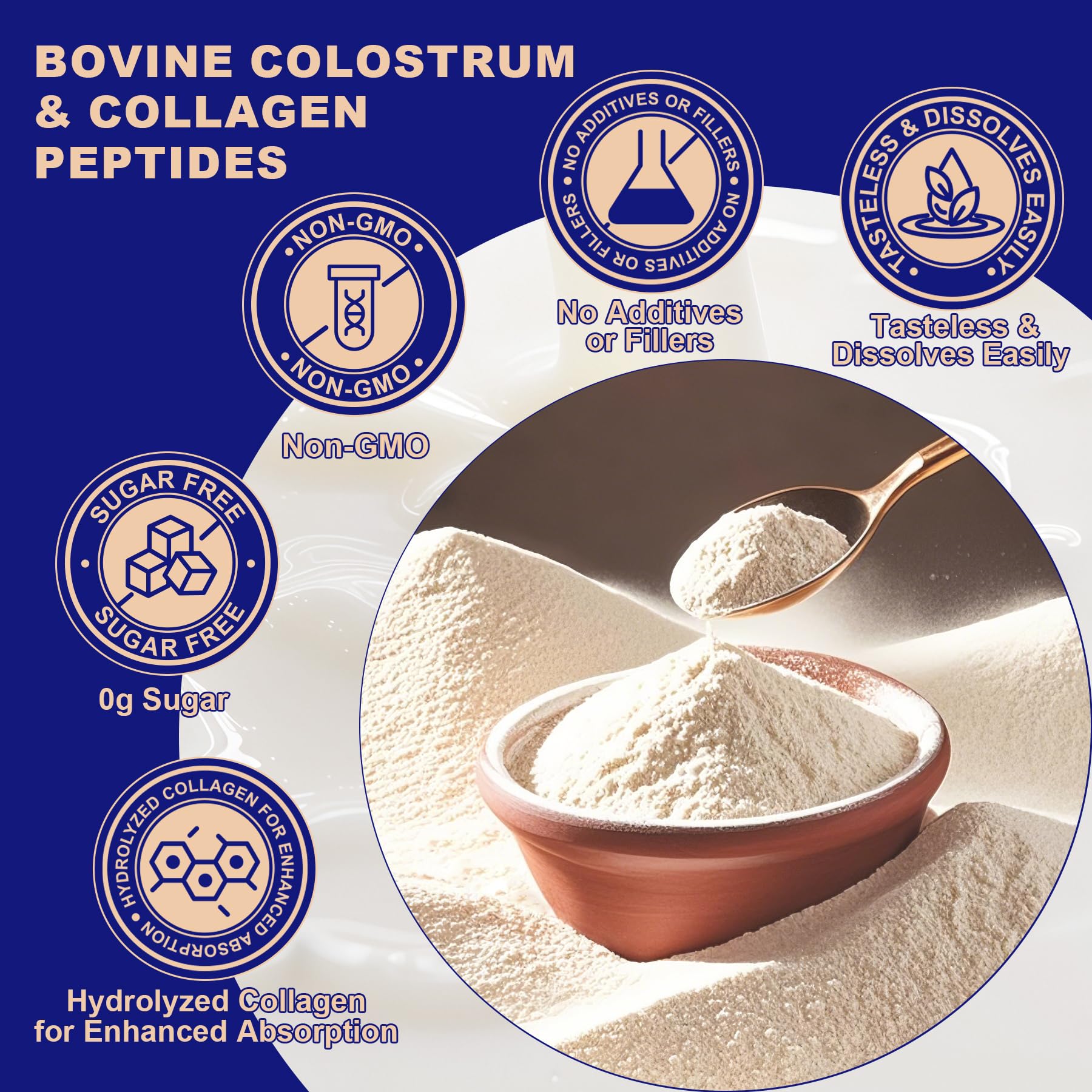 LanranBee Colostrum Collagen Etiquette Sans Sucres — étiquette claire et nutritionnelle.