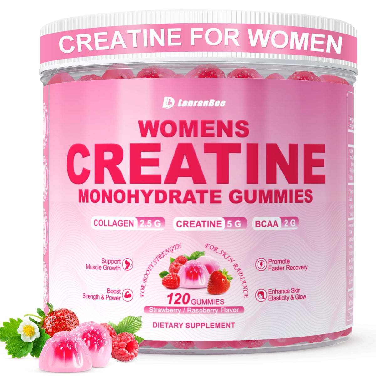 LanranBee gommes creatine-femmes fraise pour énergie et endurance.
