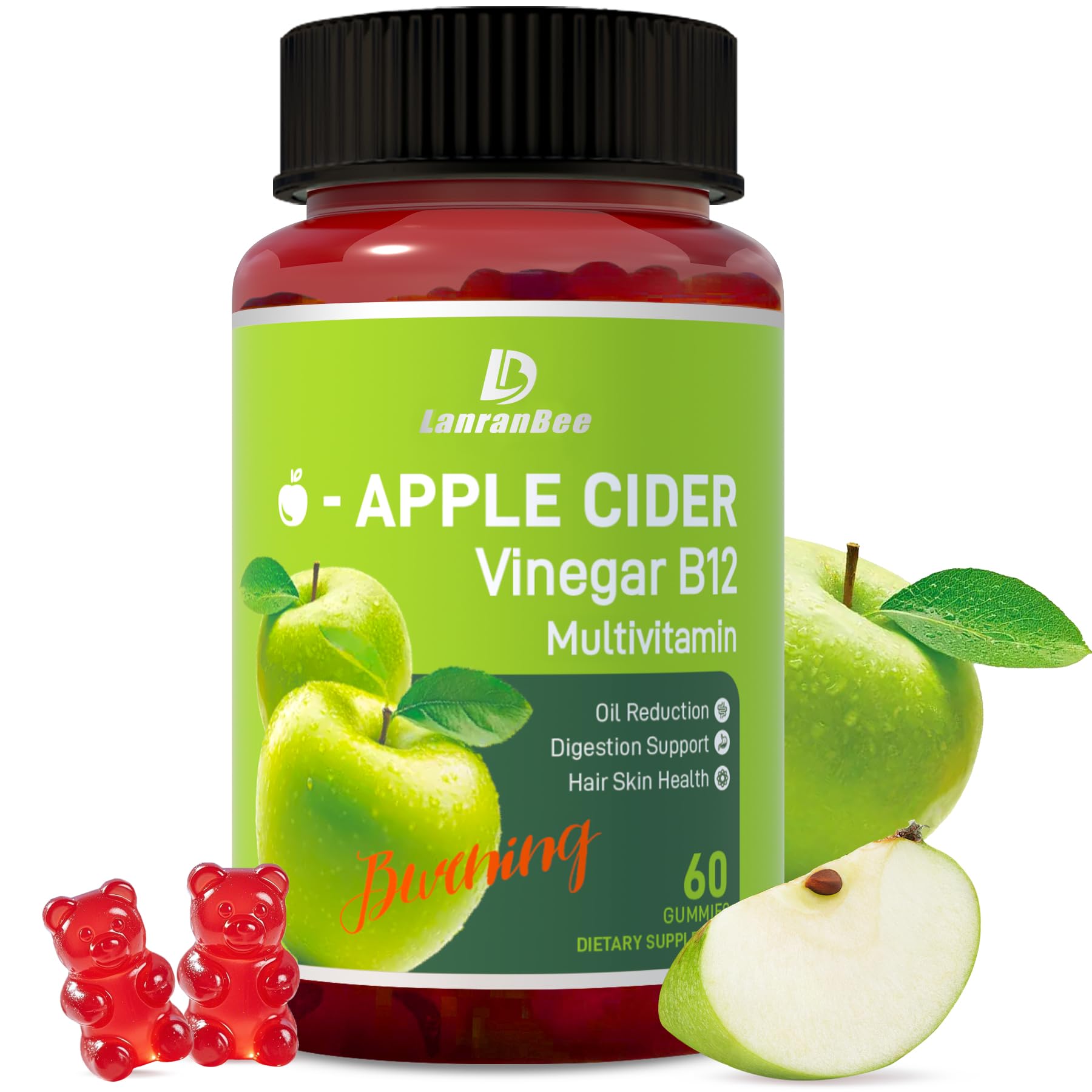 LanranBee Gomme ACV Pomme 1000mg: soutien potentiel à la digestion et à l'énergie.