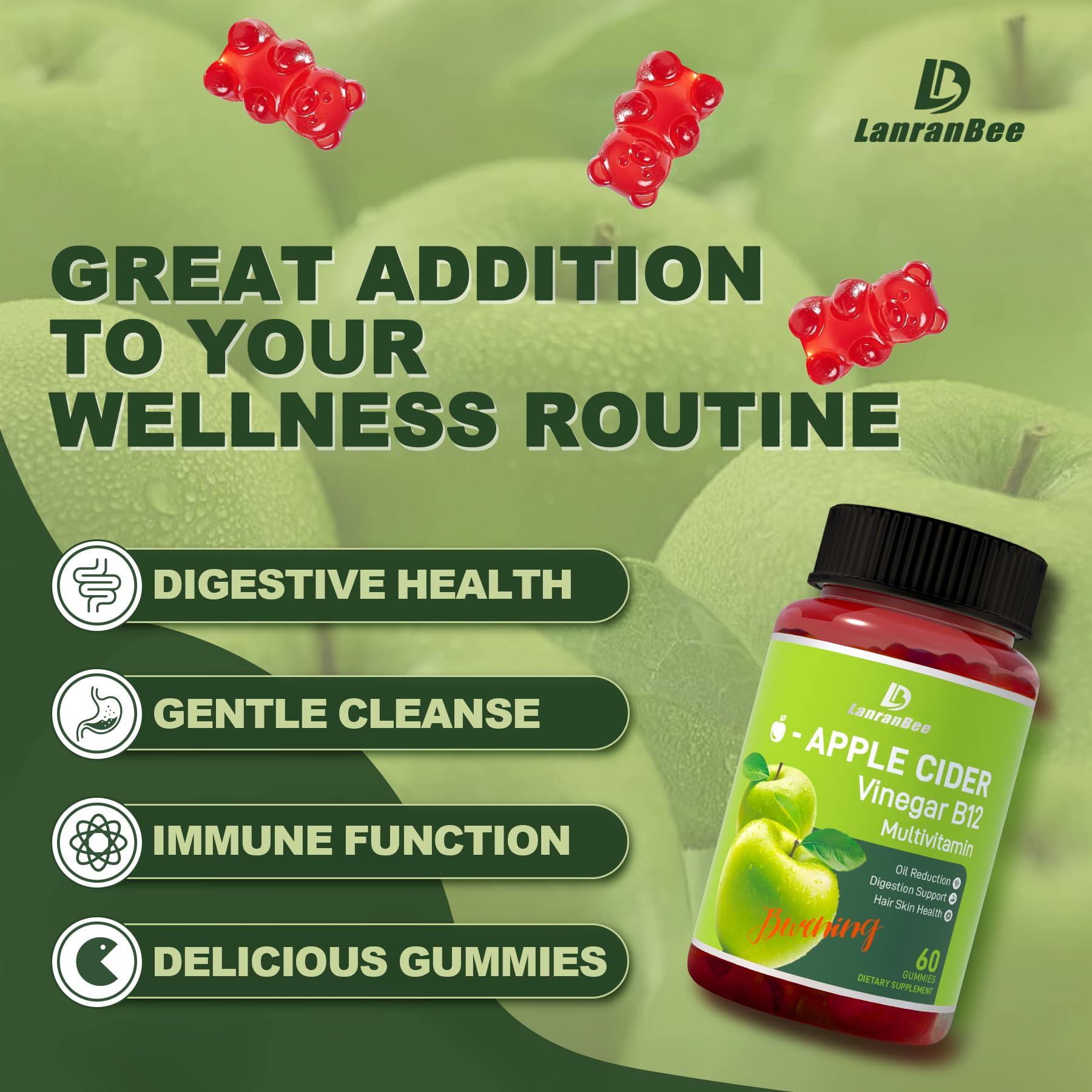 LanranBee Gomme B12 et Multivitamines: énergie et vitalité quotidiennes.